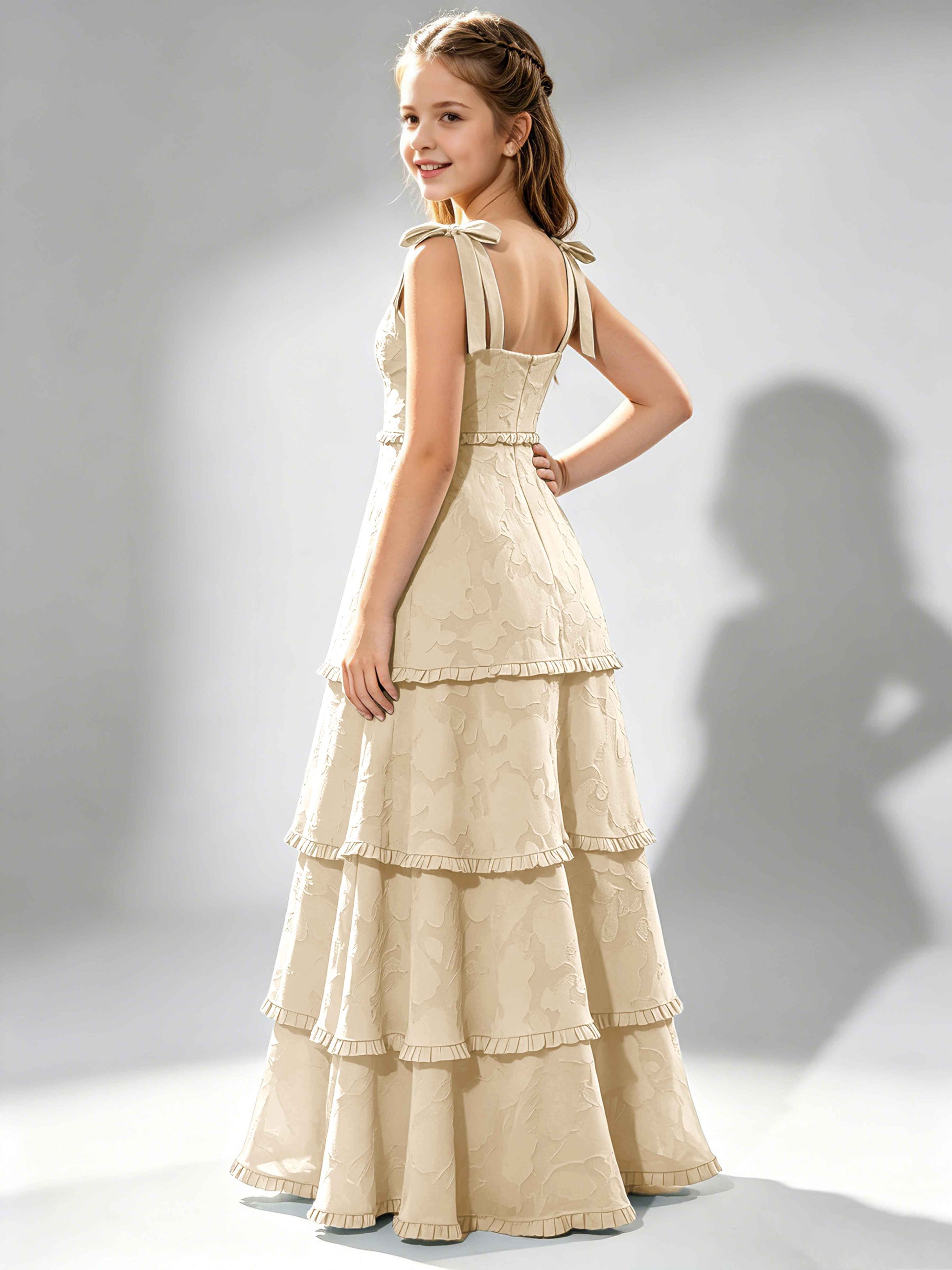 Spaghetti Straps Floral Burnout Chiffon Junior Bridesmaid Dresses