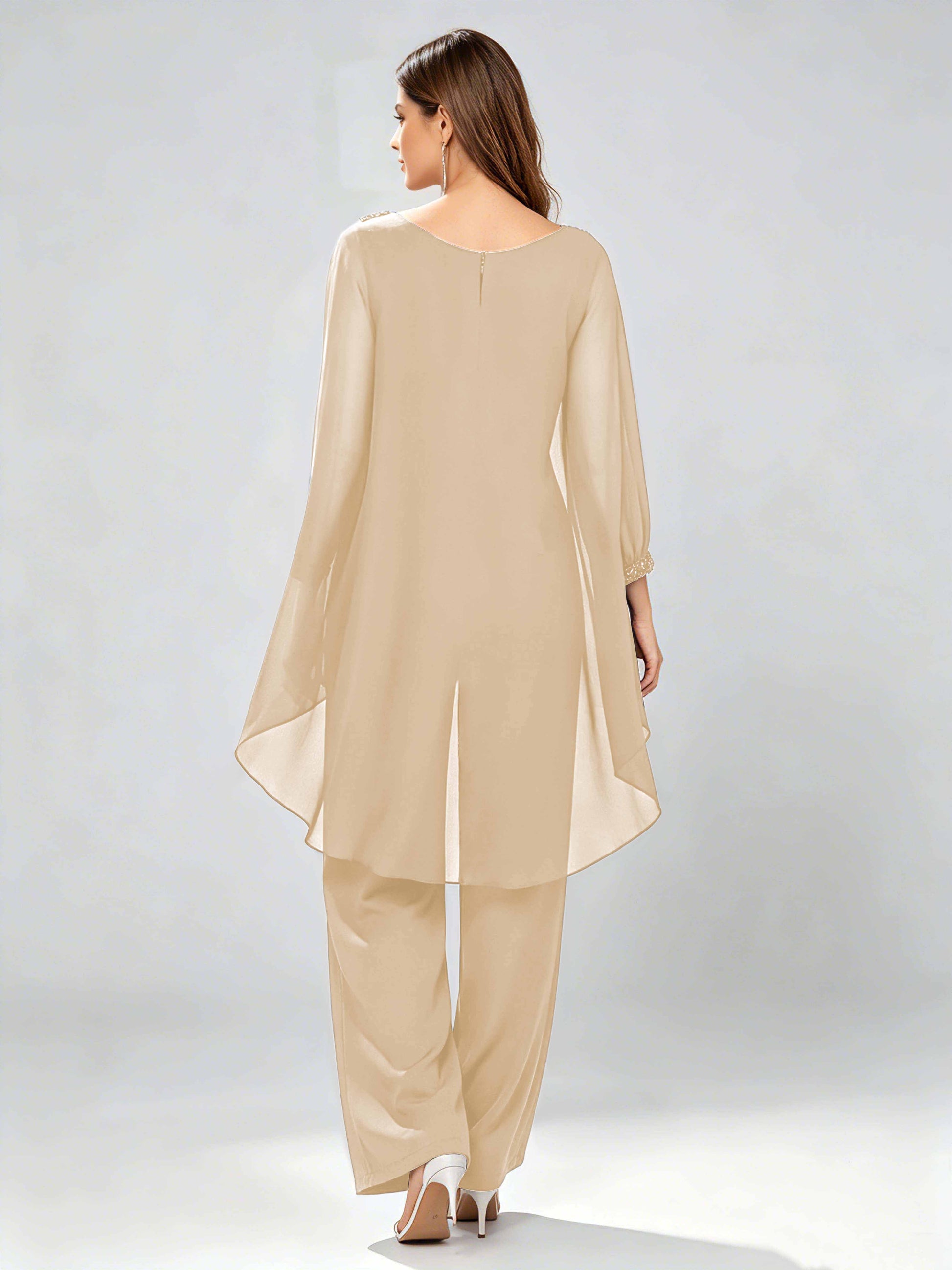 Asymmetric Chiffon 2 Pieces Mother of The Bride Pant Suits