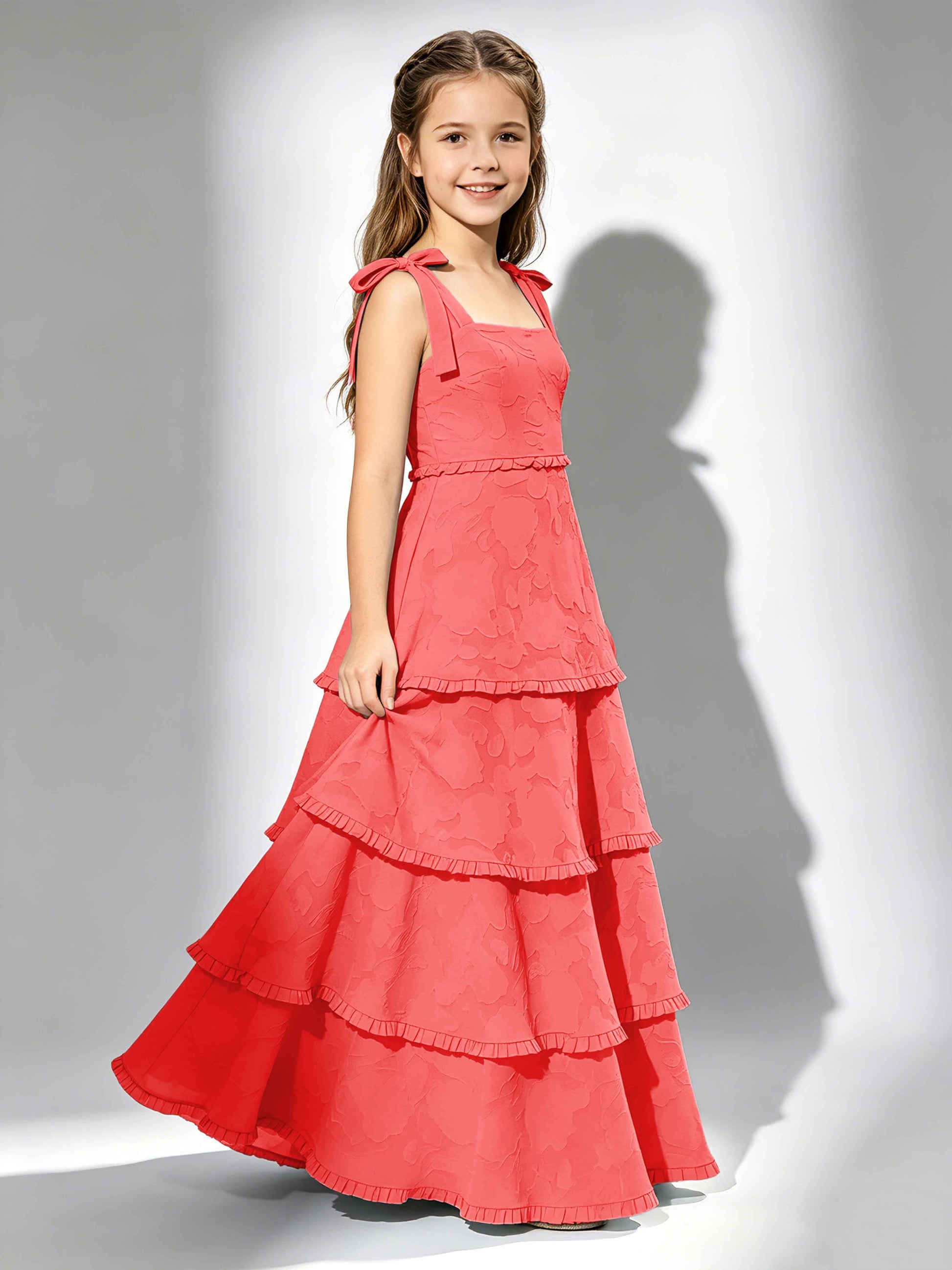 Spaghetti Straps Floral Burnout Chiffon Junior Bridesmaid Dresses