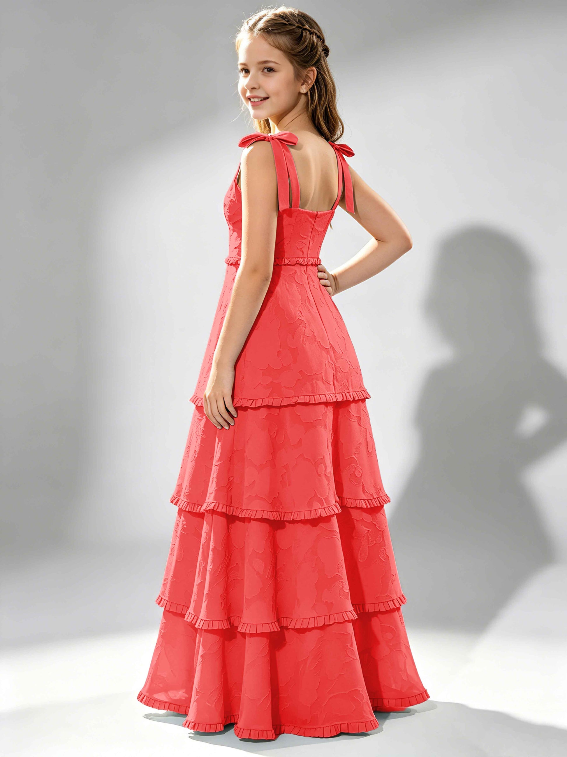 Spaghetti Straps Floral Burnout Chiffon Junior Bridesmaid Dresses
