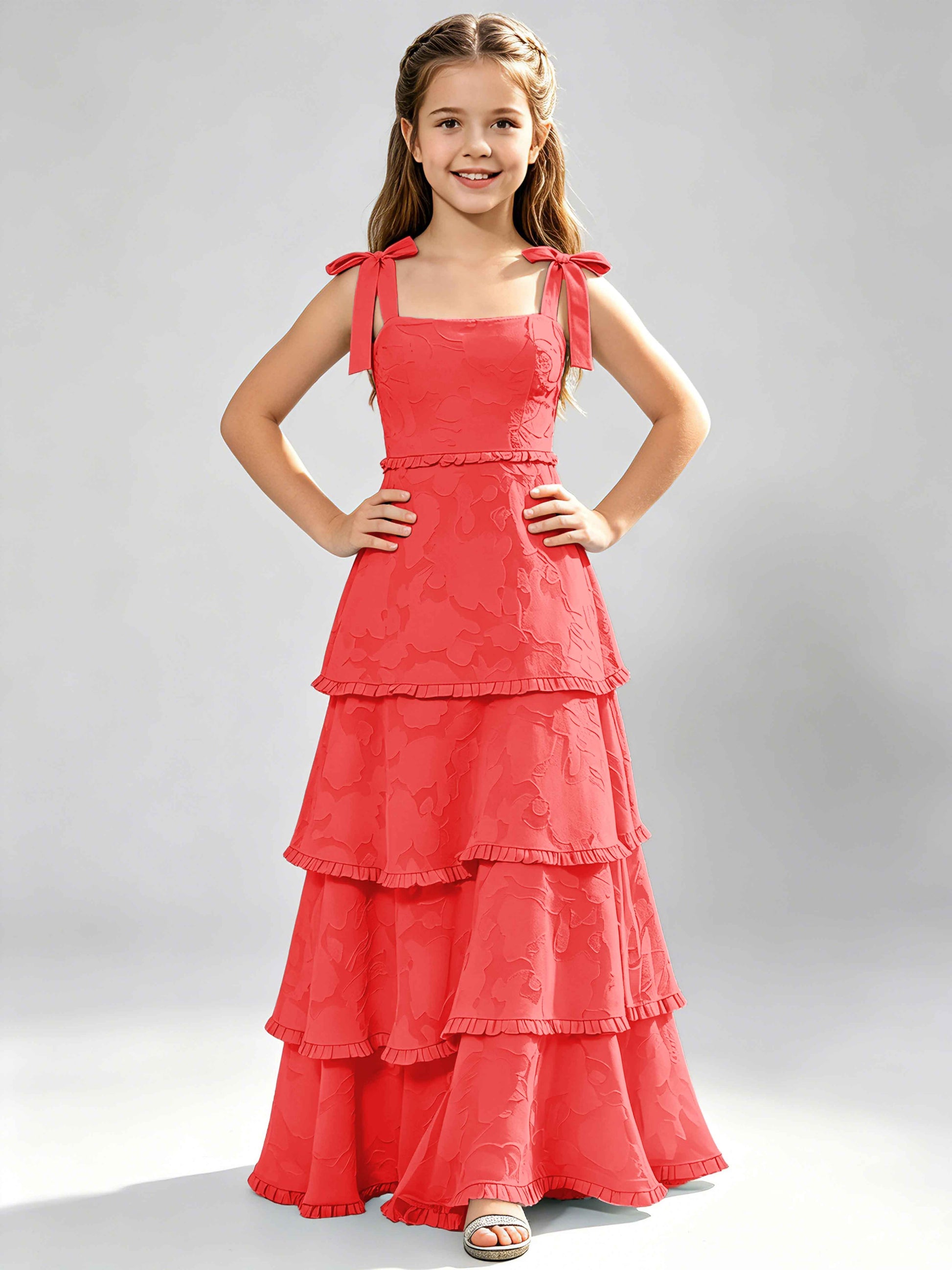 Spaghetti Straps Floral Burnout Chiffon Junior Bridesmaid Dresses