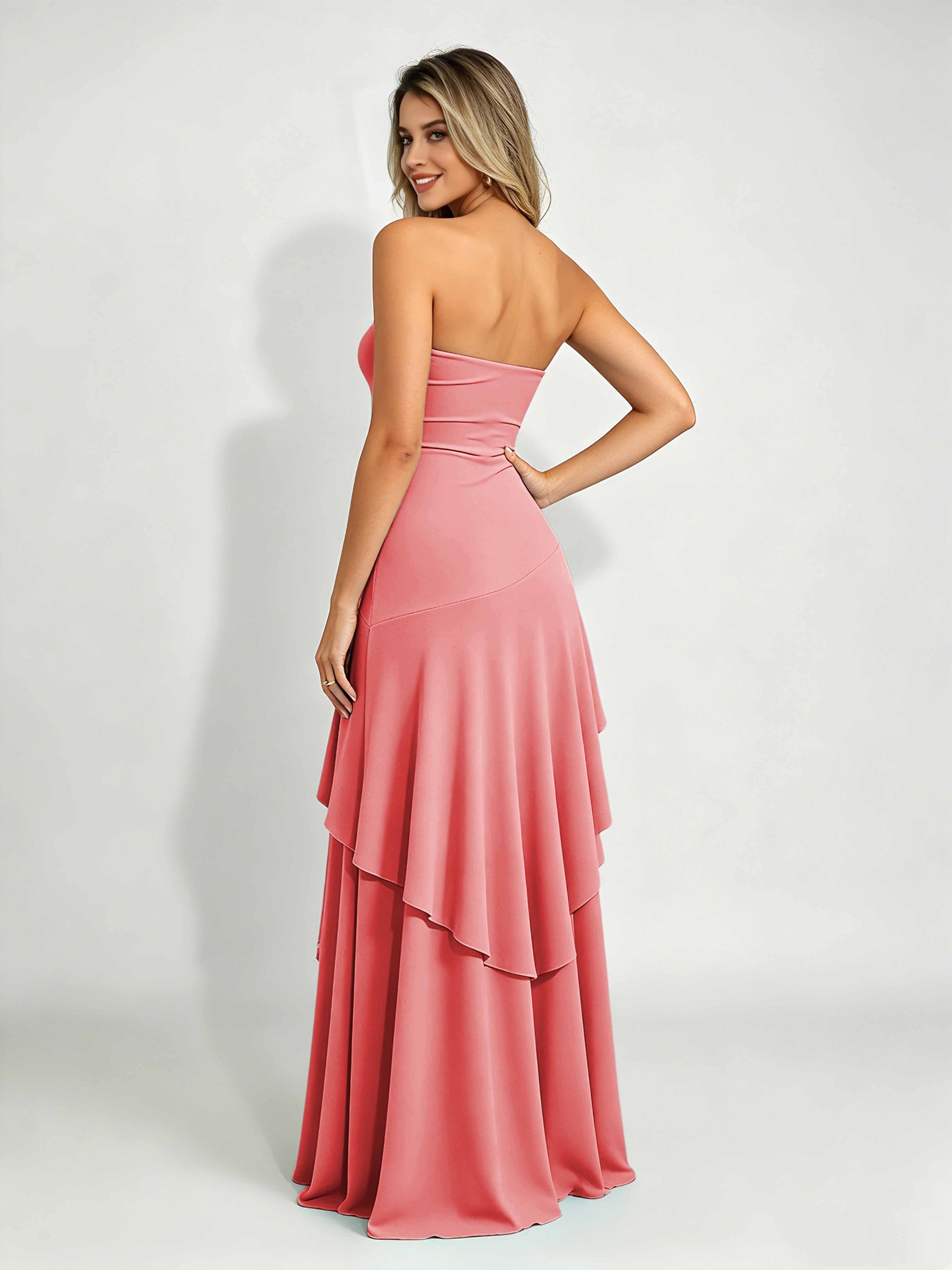Spandex Tiered Ruffle Prom Dress High Low Homecoming Dresses