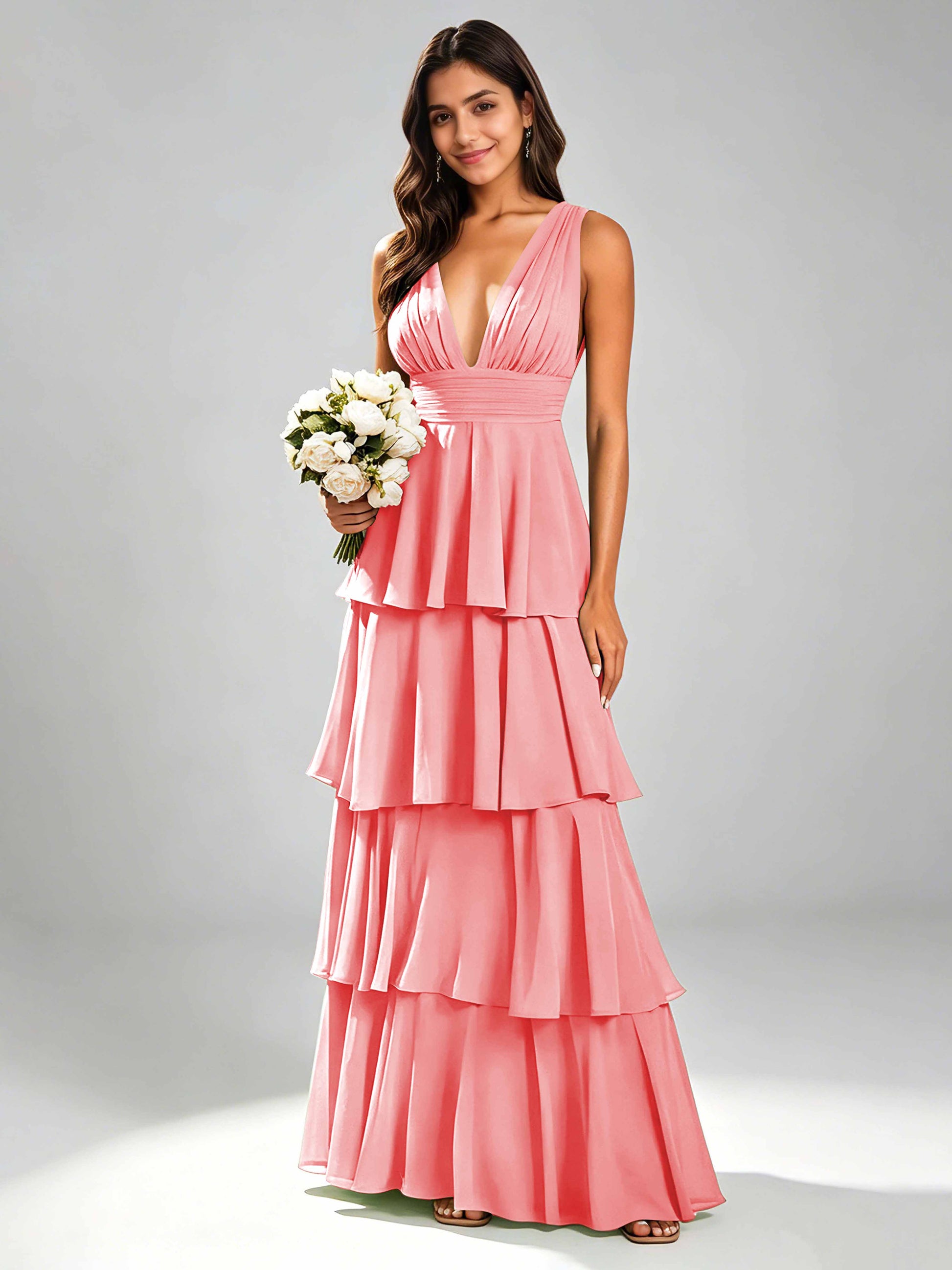 Tiered Chiffon Bridesmaid Dress for Wedding Garden Party