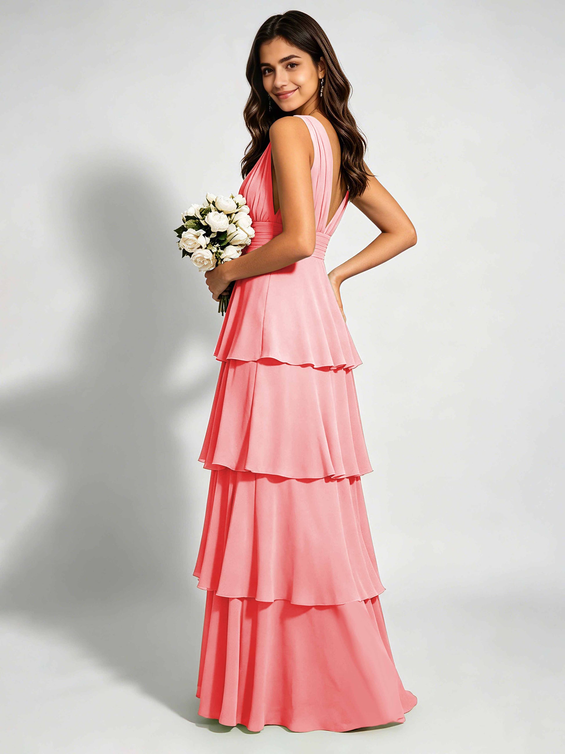Tiered Chiffon Bridesmaid Dress for Wedding Garden Party