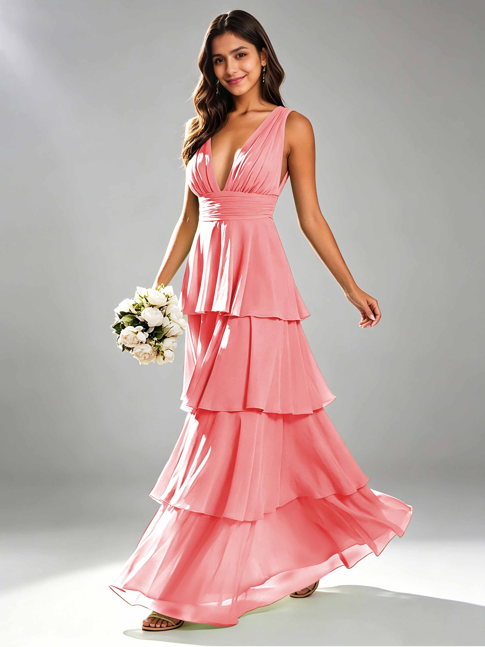 Tiered Chiffon Bridesmaid Dress for Wedding Garden Party