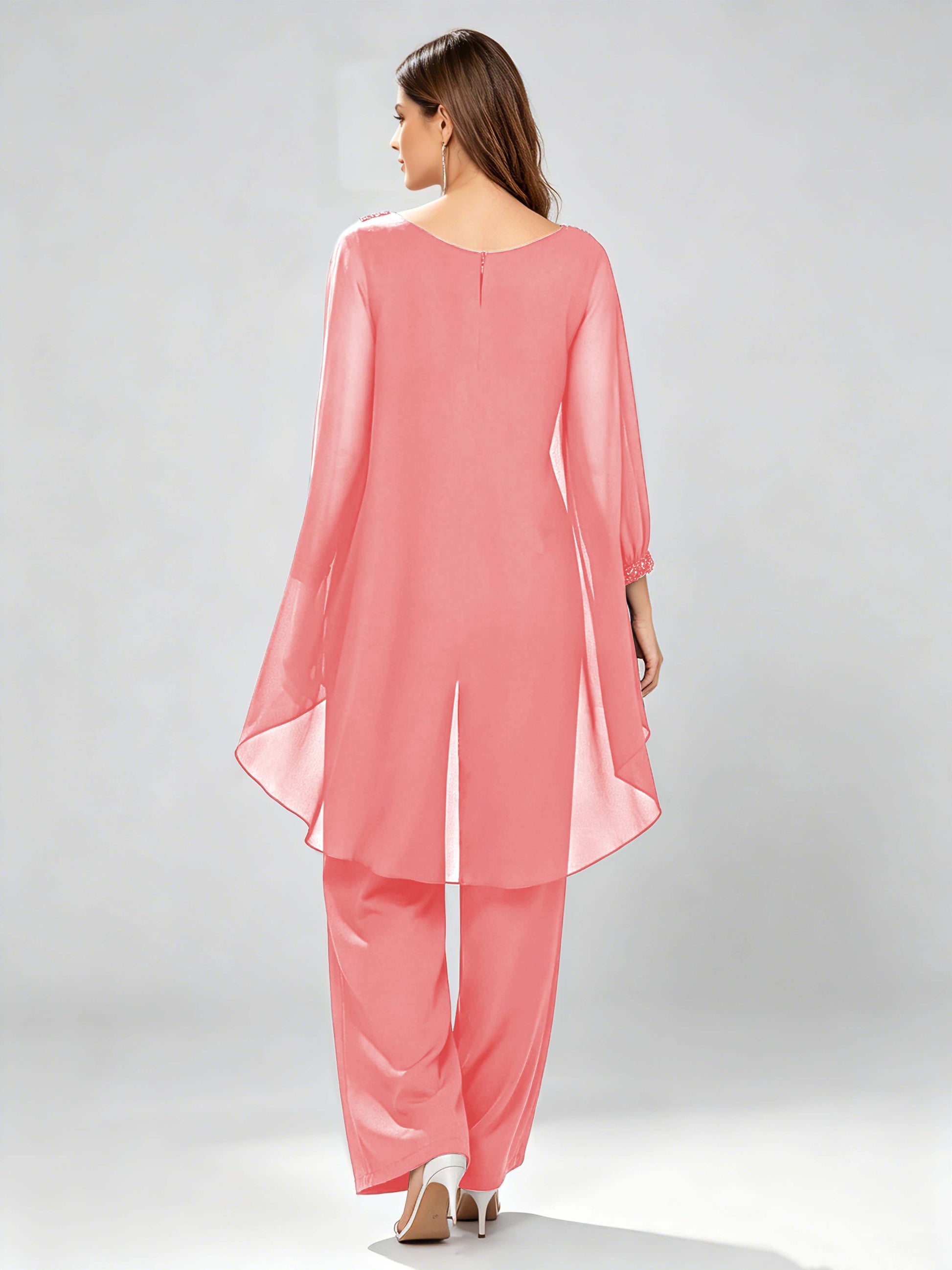 Asymmetric Chiffon 2 Pieces Mother of The Bride Pant Suits