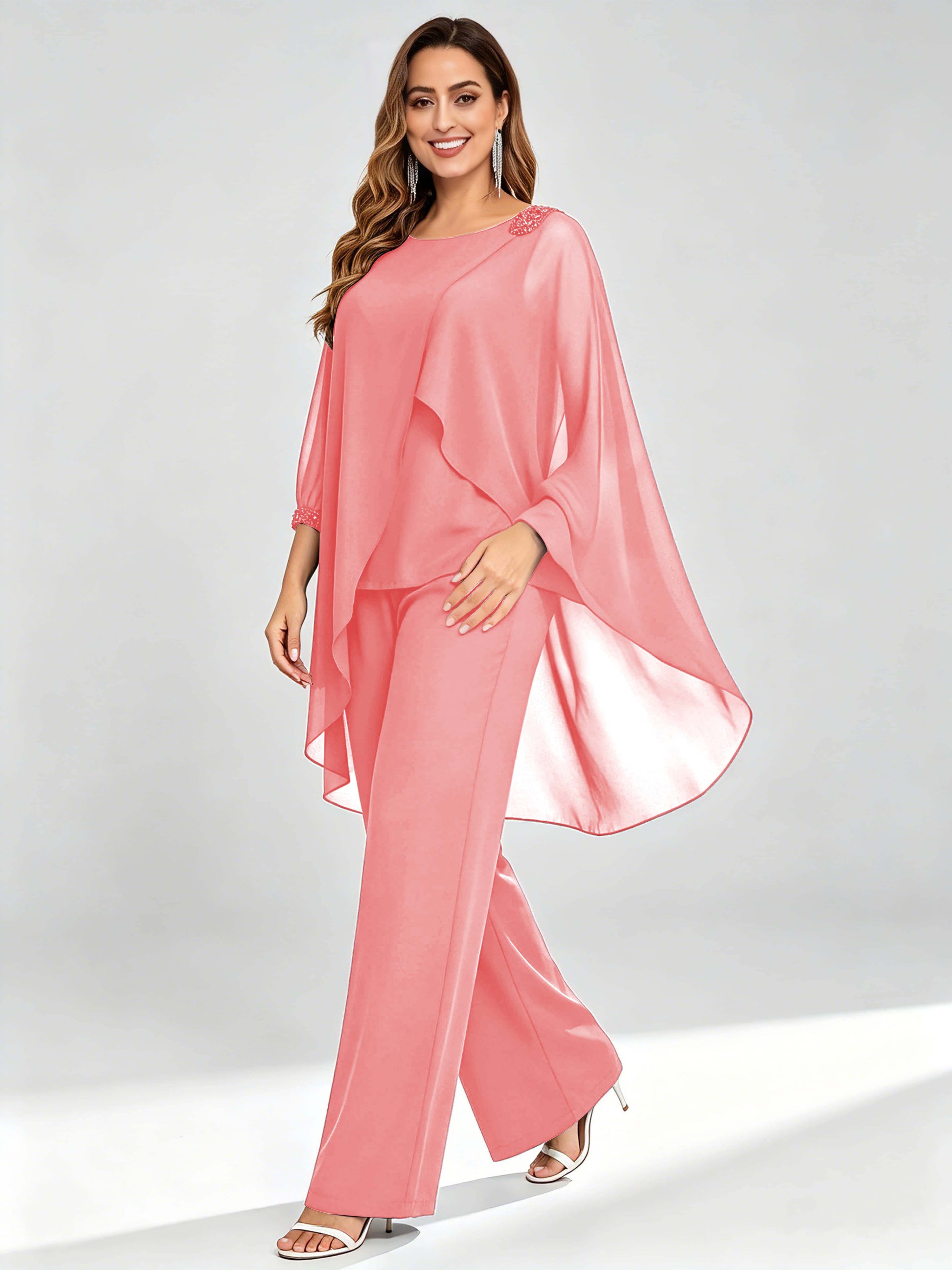 Asymmetric Chiffon 2 Pieces Mother of The Bride Pant Suits