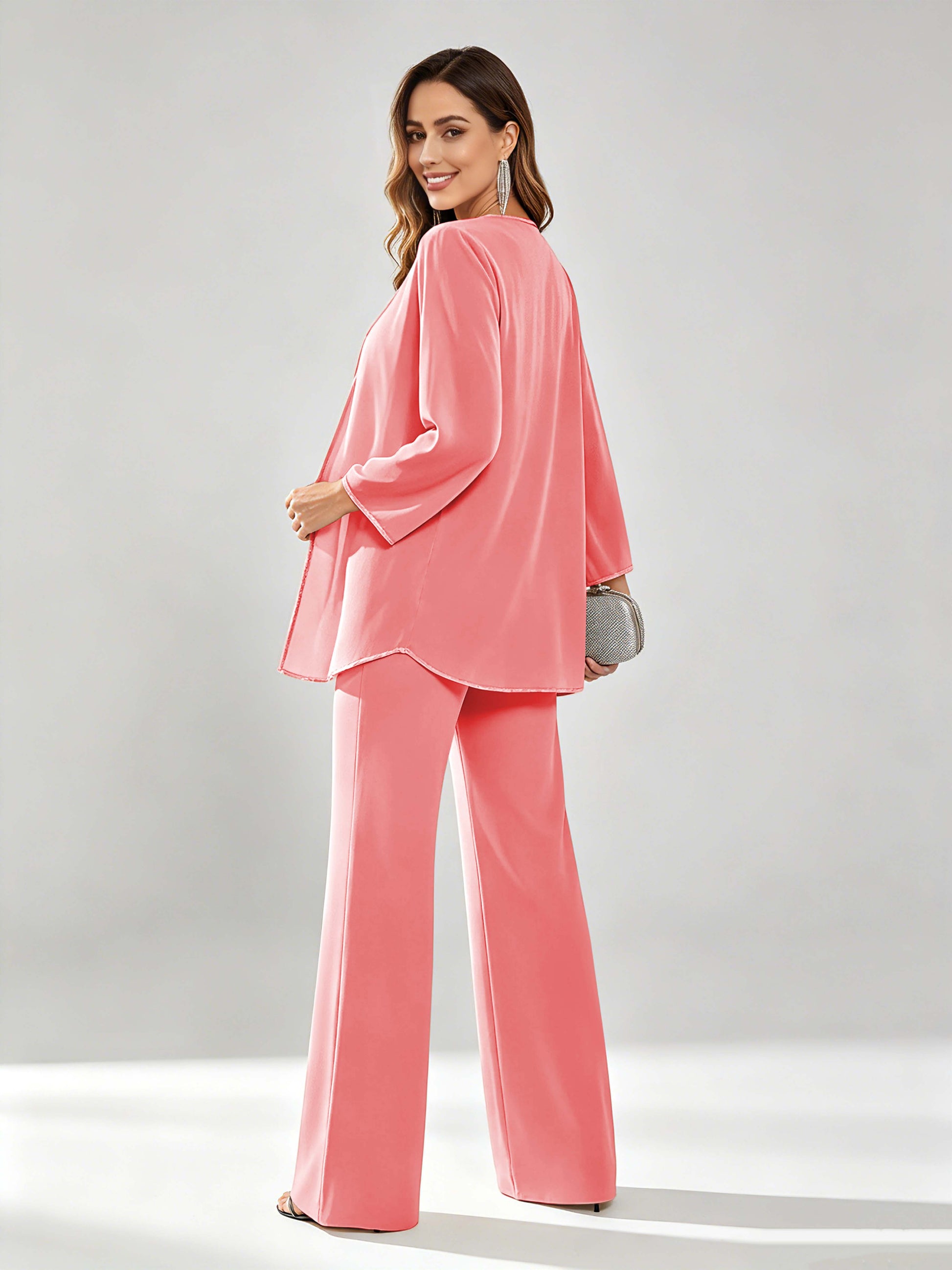 Chiffon Sequin 3 Pieces Mother of The Bride Pant Suits for Women