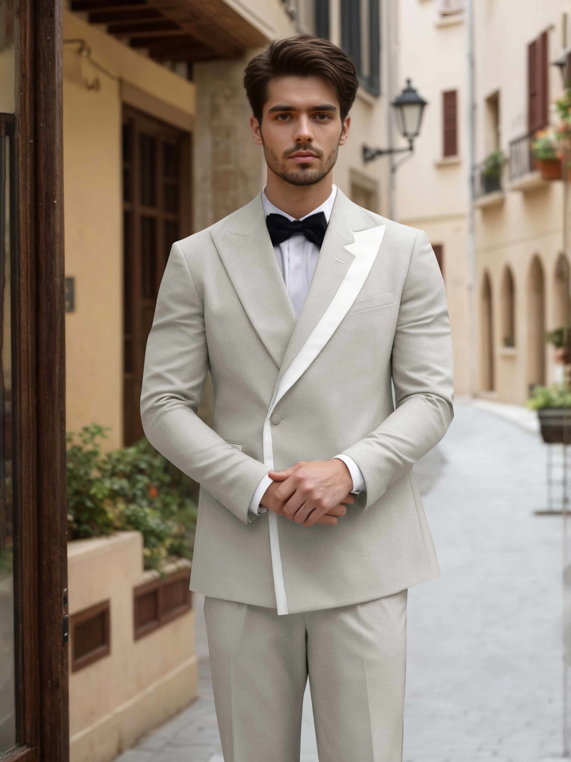 Trim Detail Timeless Peak Lapel Men's One Button 2 Pieces Wedding Suits