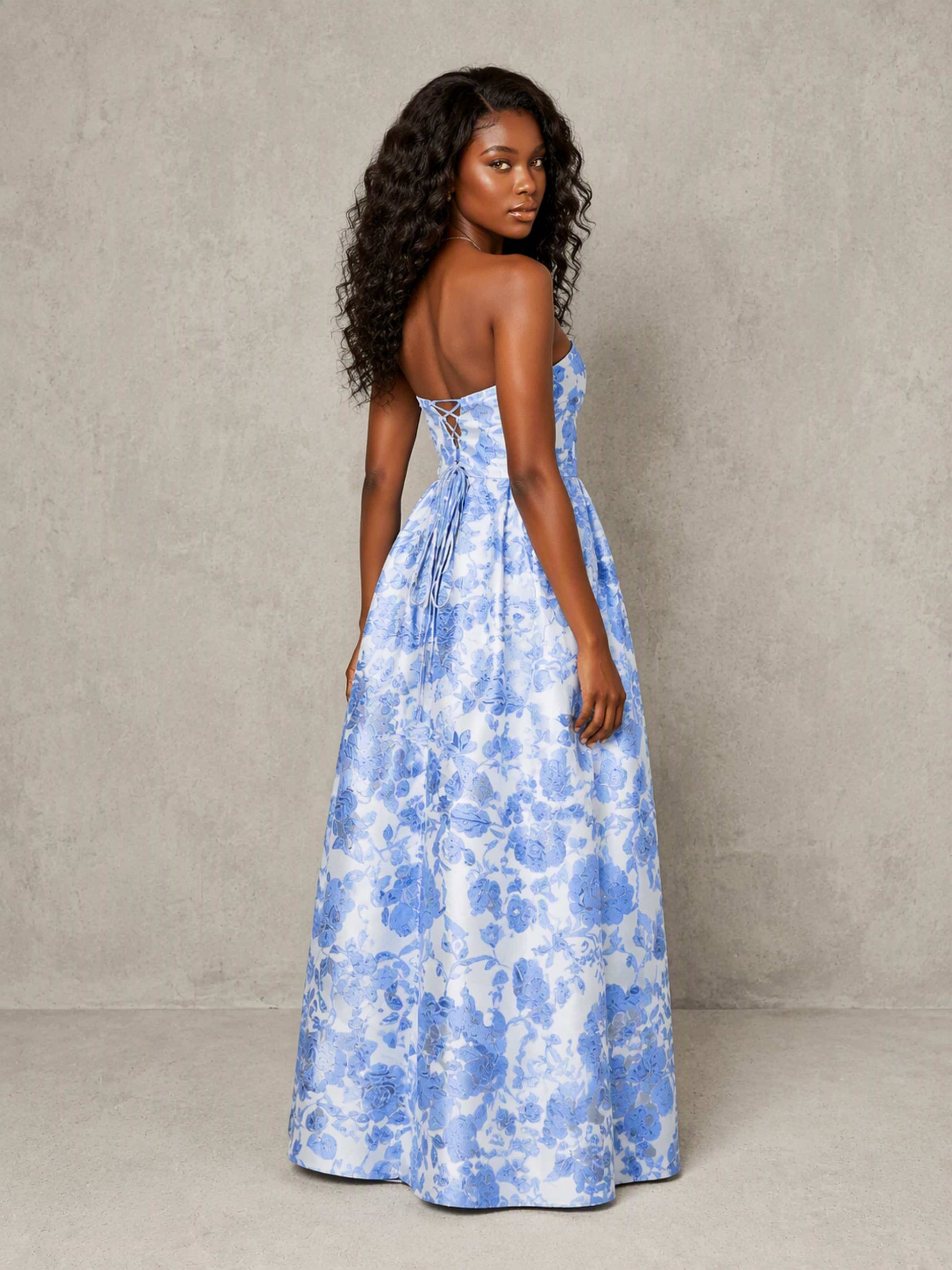 Satin Jacquard Strapless Formal Wedding Guest Dress with Pockets