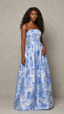 Satin Jacquard Strapless Formal Wedding Guest Dress with Pockets