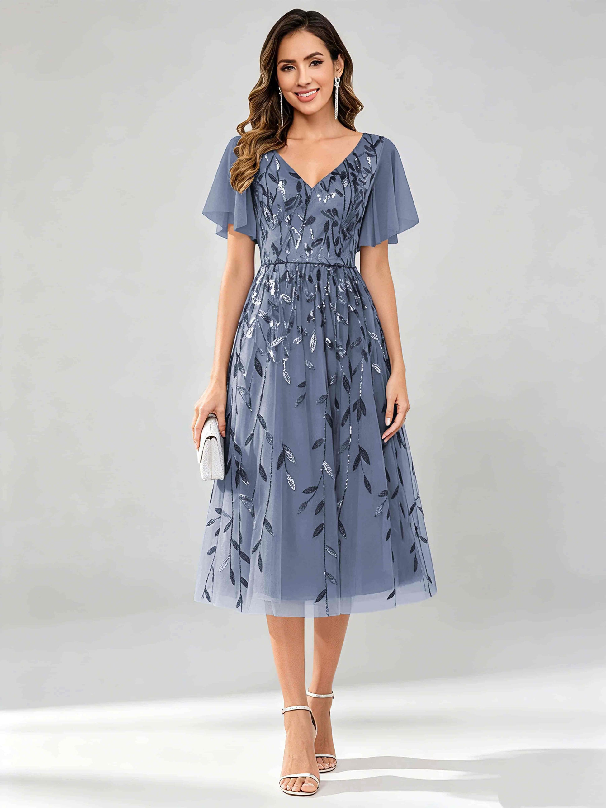 Modern A-Line Leaf Sequins Mother of the Bride & Groom Dresses