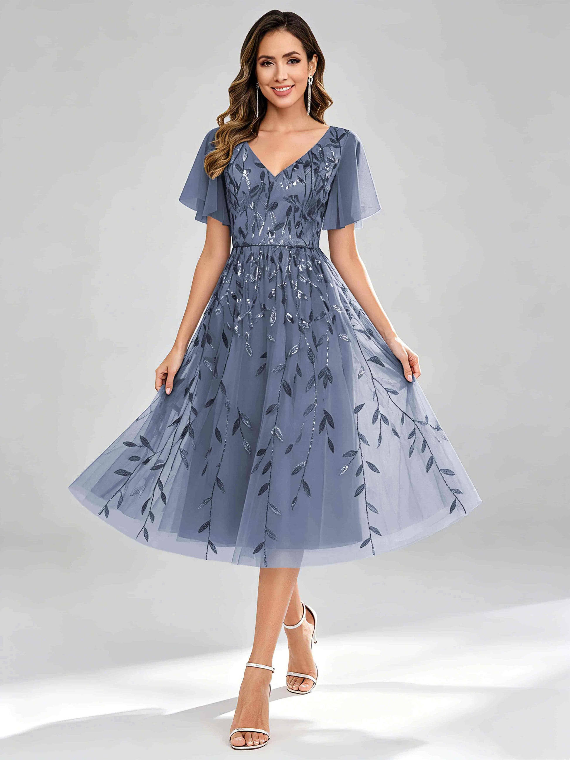Modern A-Line Leaf Sequins Mother of the Bride & Groom Dresses