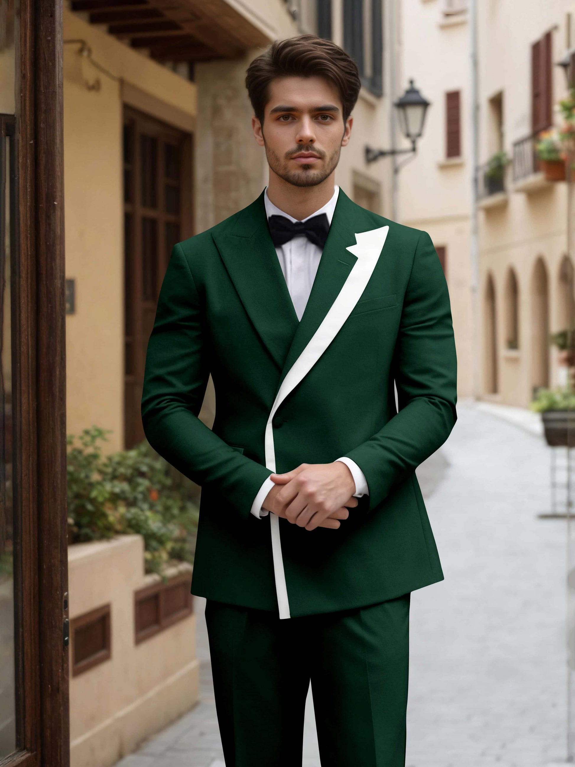 Trim Detail Timeless Peak Lapel Men's One Button 2 Pieces Wedding Suits