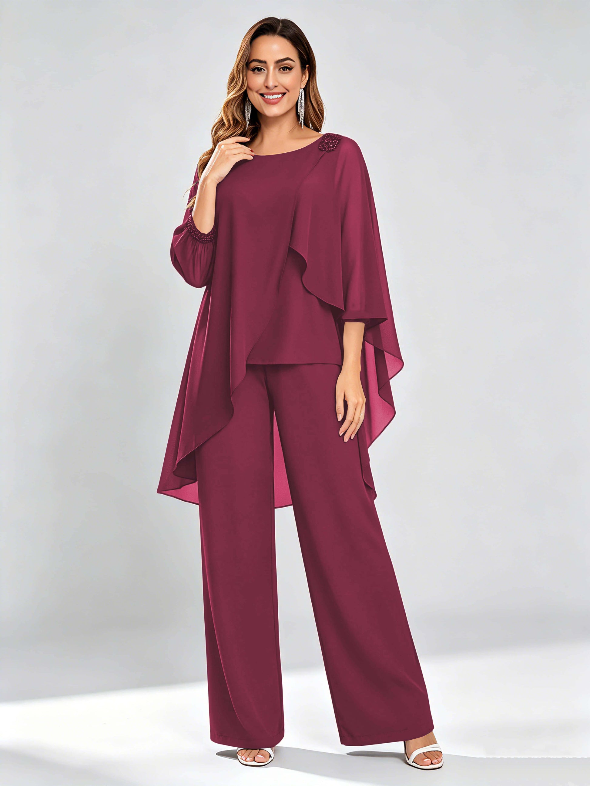 Asymmetric Chiffon 2 Pieces Mother of The Bride Pant Suits