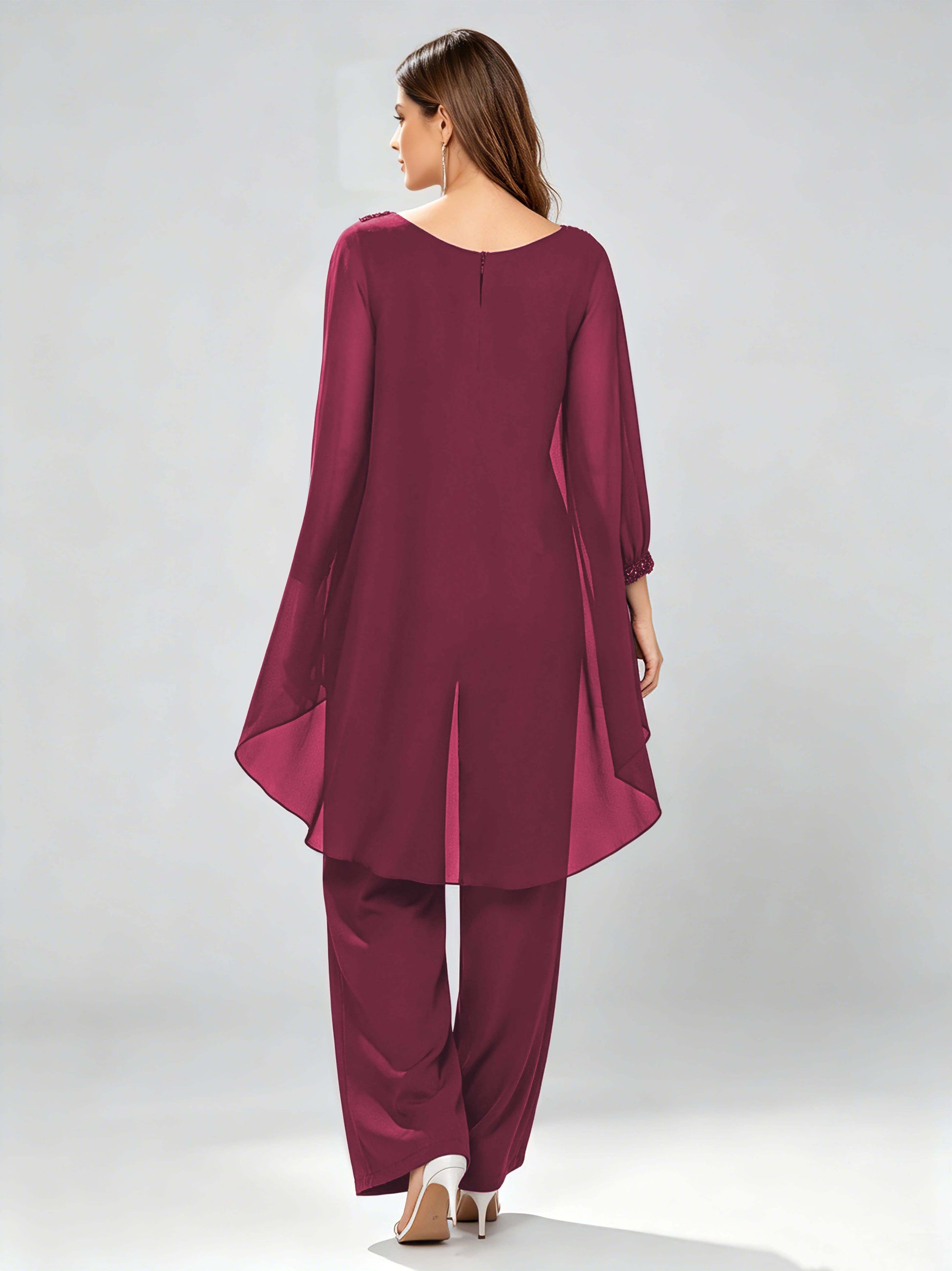 Asymmetric Chiffon 2 Pieces Mother of The Bride Pant Suits