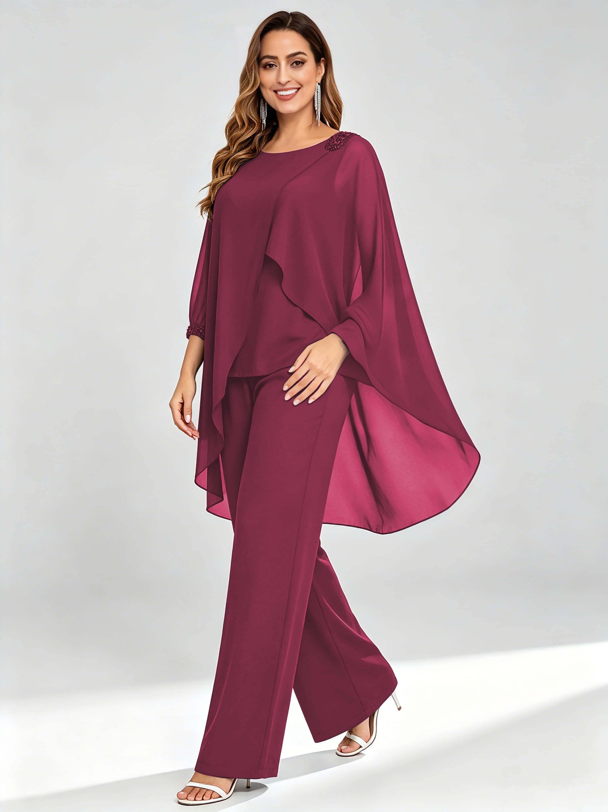 Asymmetric Chiffon 2 Pieces Mother of The Bride Pant Suits