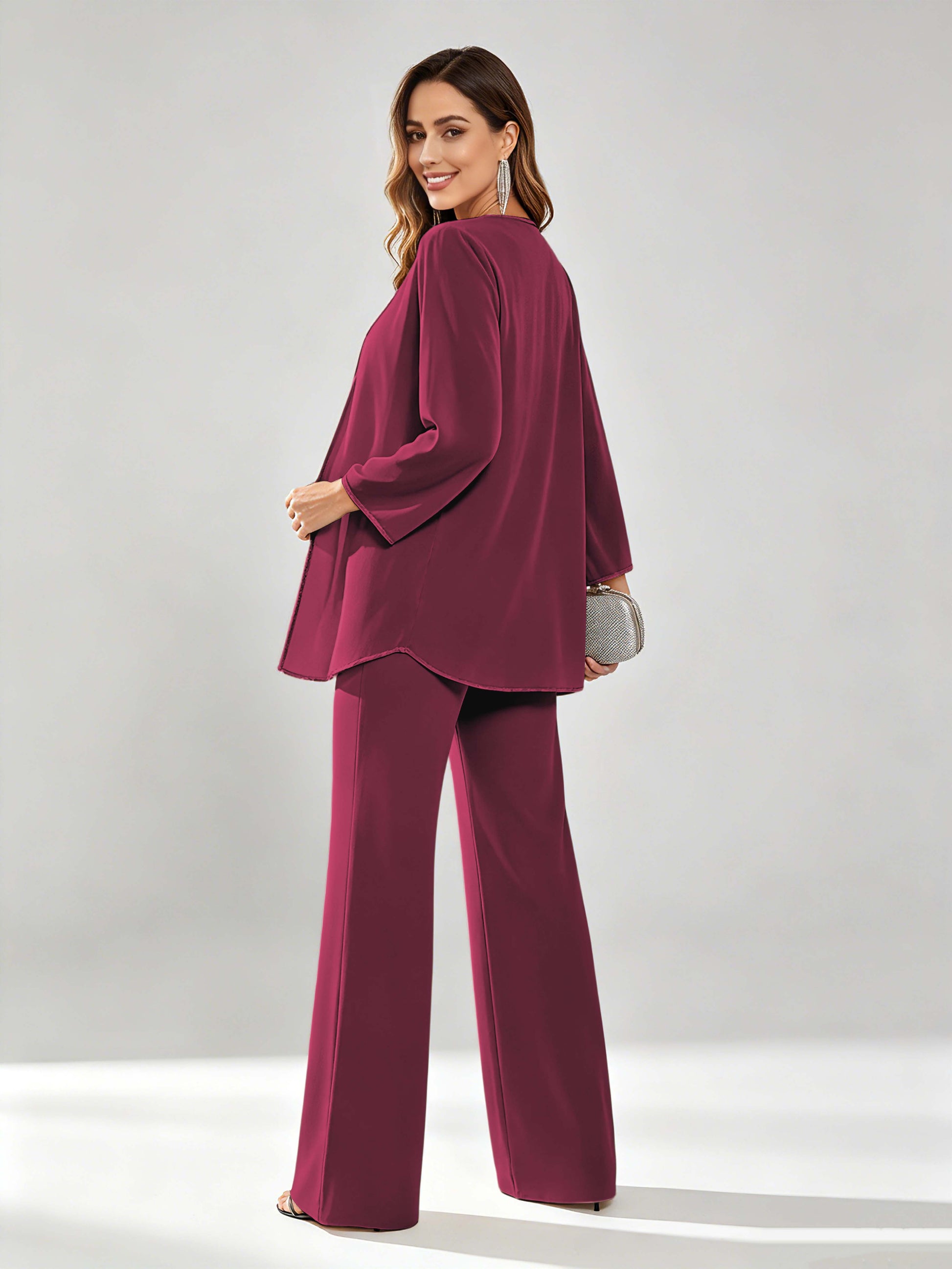 Chiffon Sequin 3 Pieces Mother of The Bride Pant Suits for Women