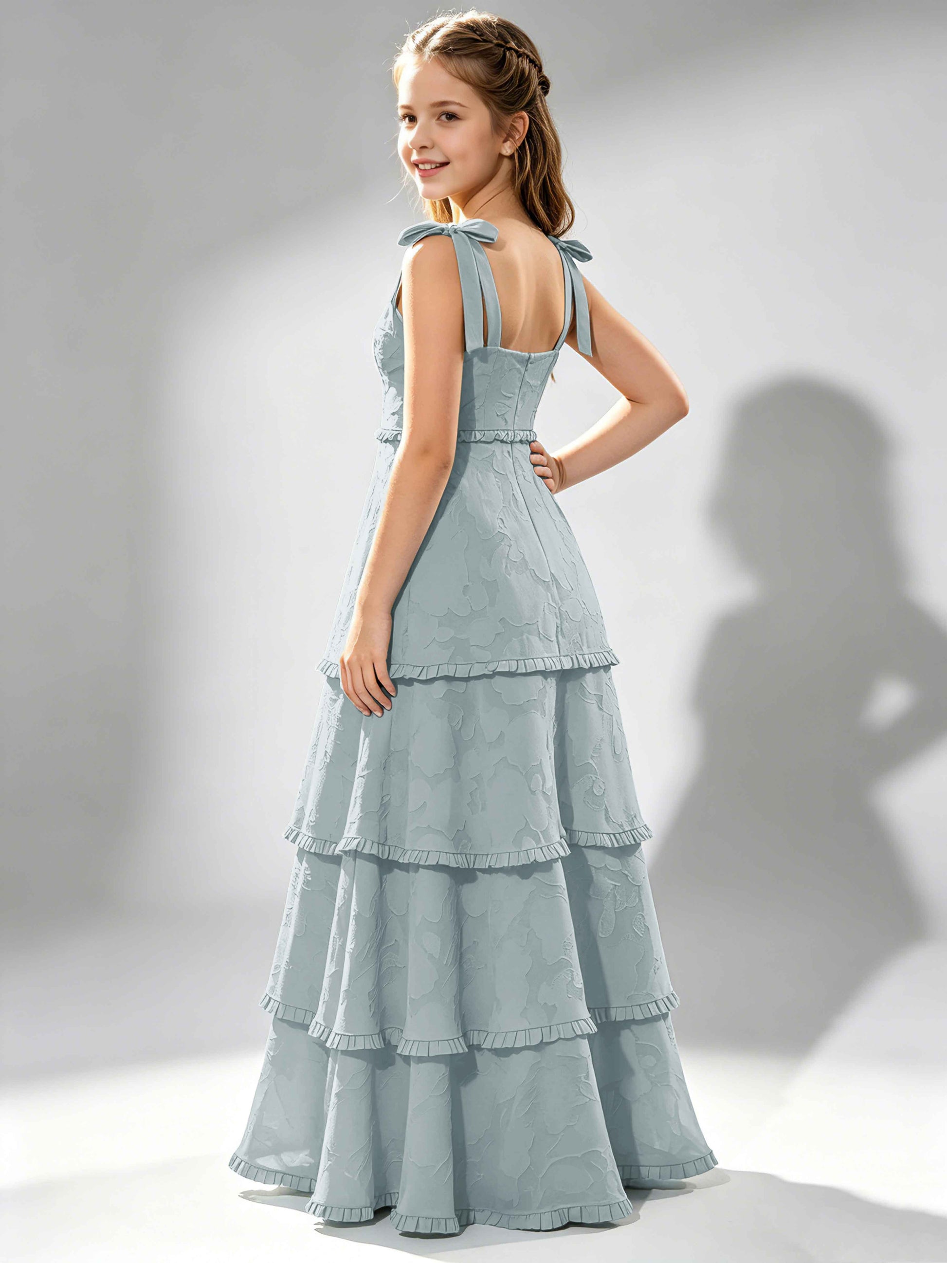 Spaghetti Straps Floral Burnout Chiffon Junior Bridesmaid Dresses