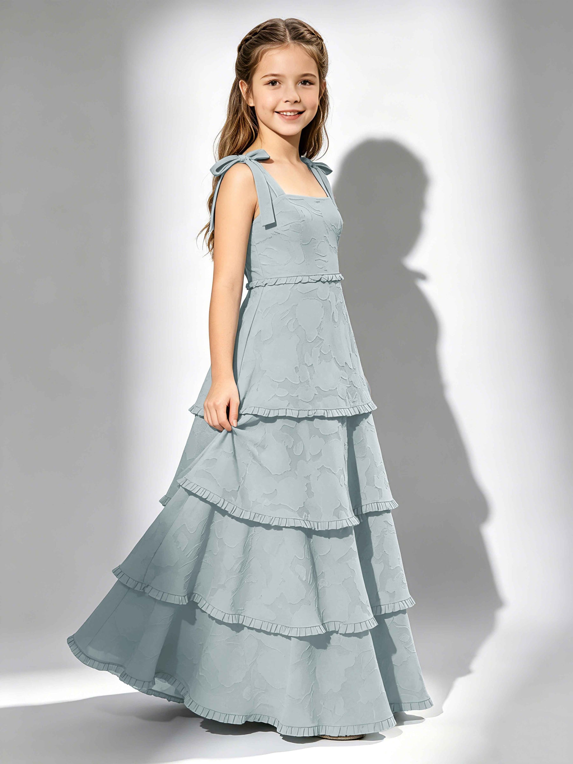 Spaghetti Straps Floral Burnout Chiffon Junior Bridesmaid Dresses