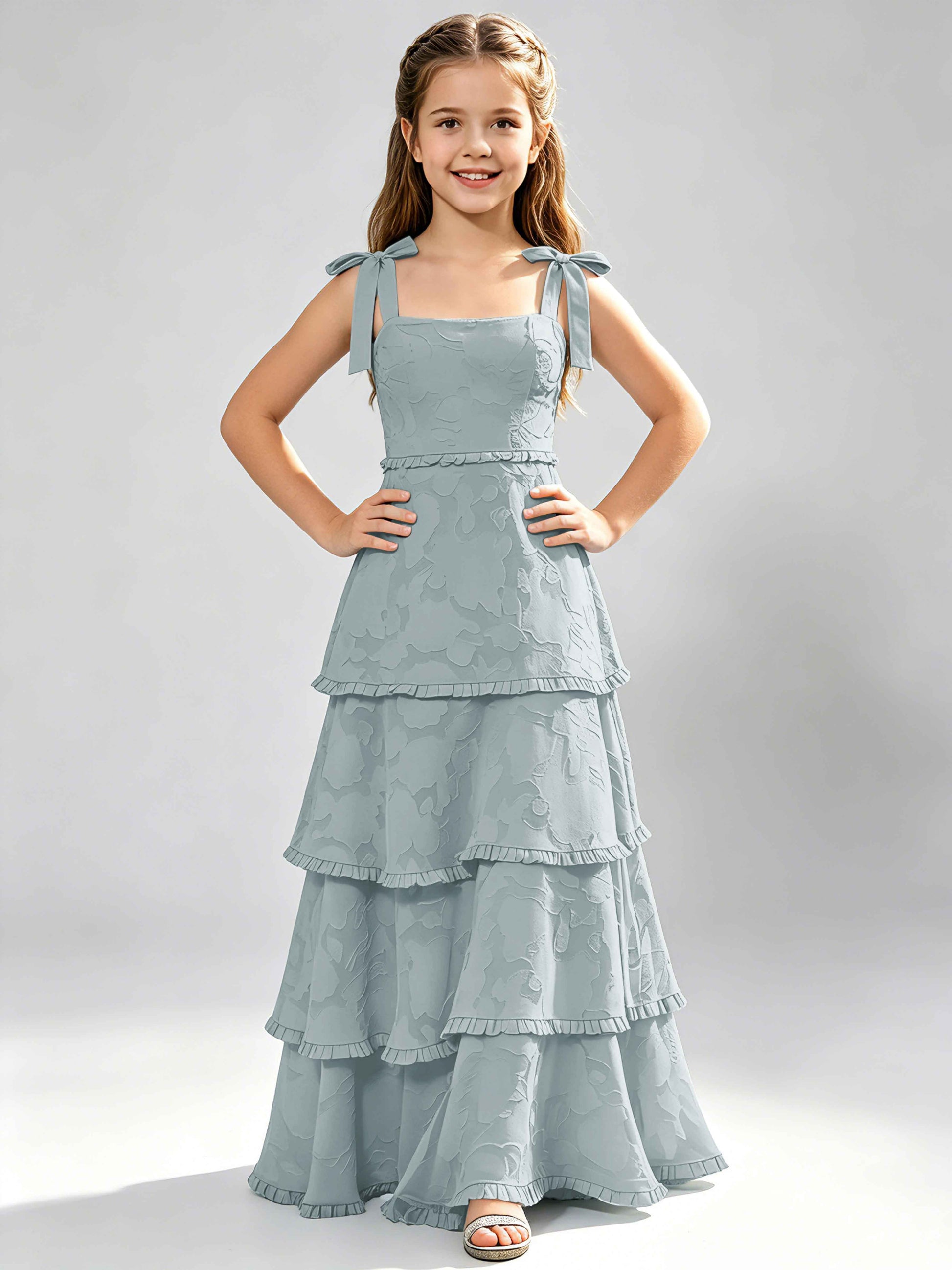 Spaghetti Straps Floral Burnout Chiffon Junior Bridesmaid Dresses