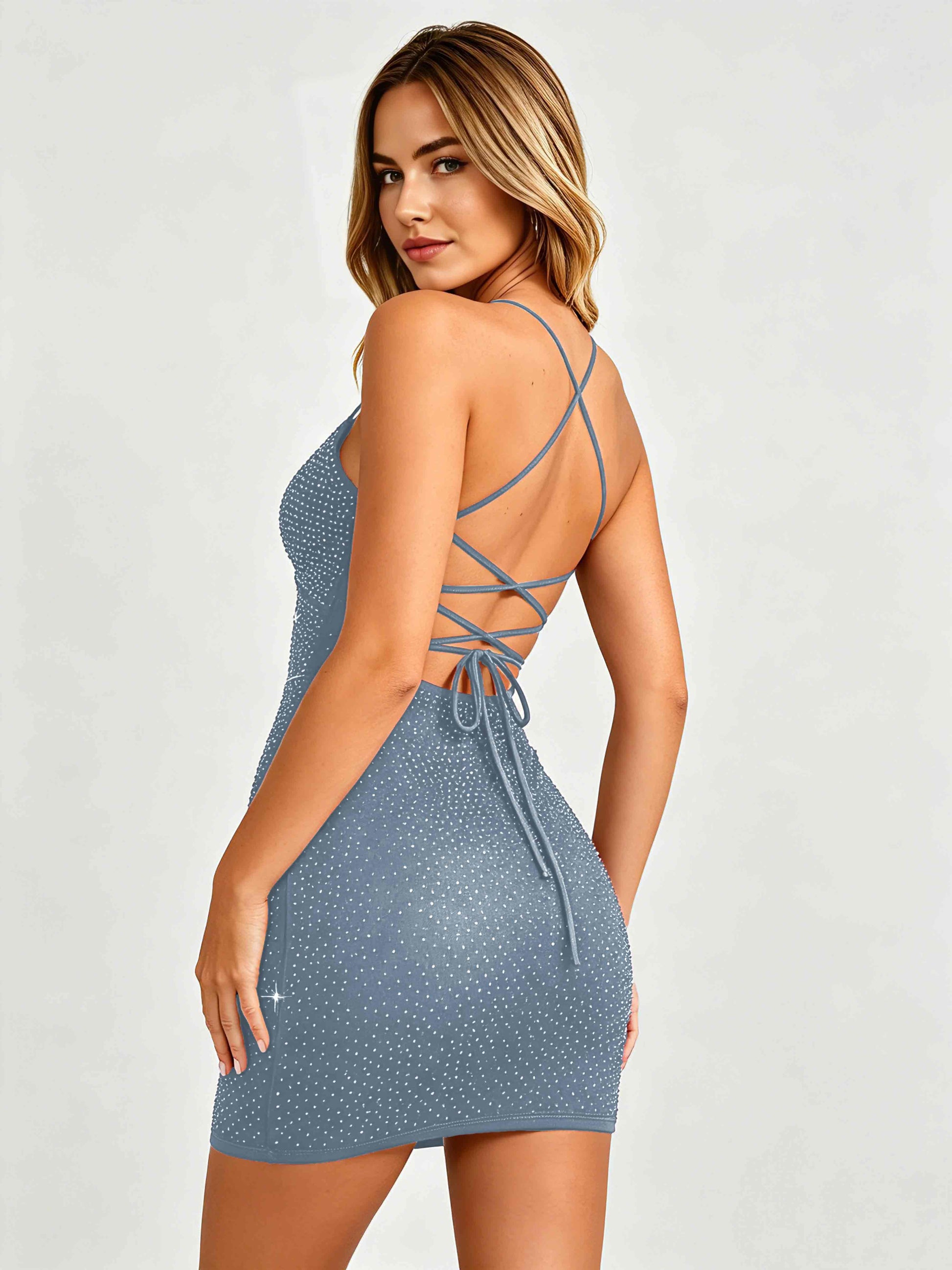Sparkly Tight Homecoming Dresses Backless Short Prom Gown