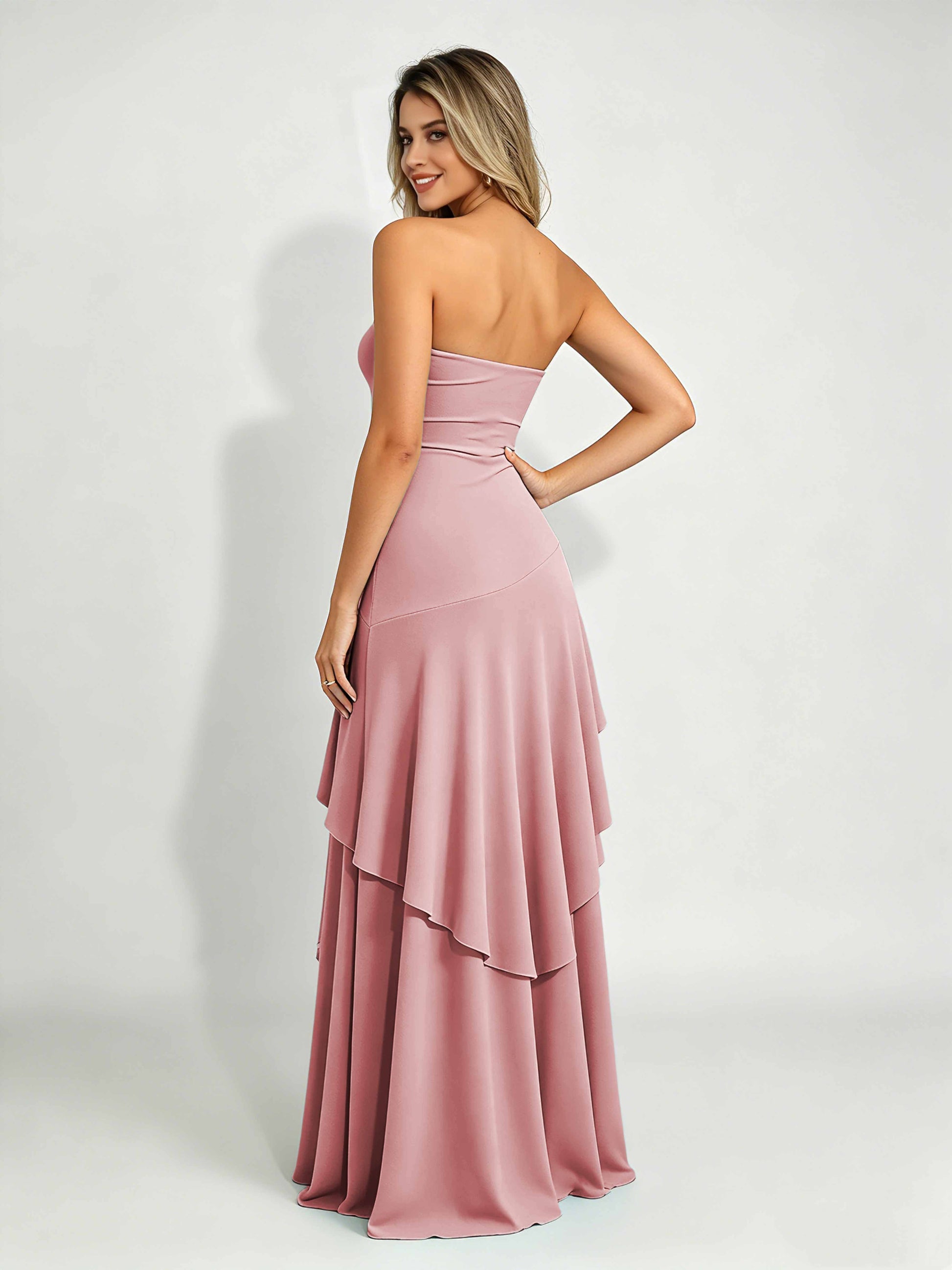 Spandex Tiered Ruffle Prom Dress High Low Homecoming Dresses