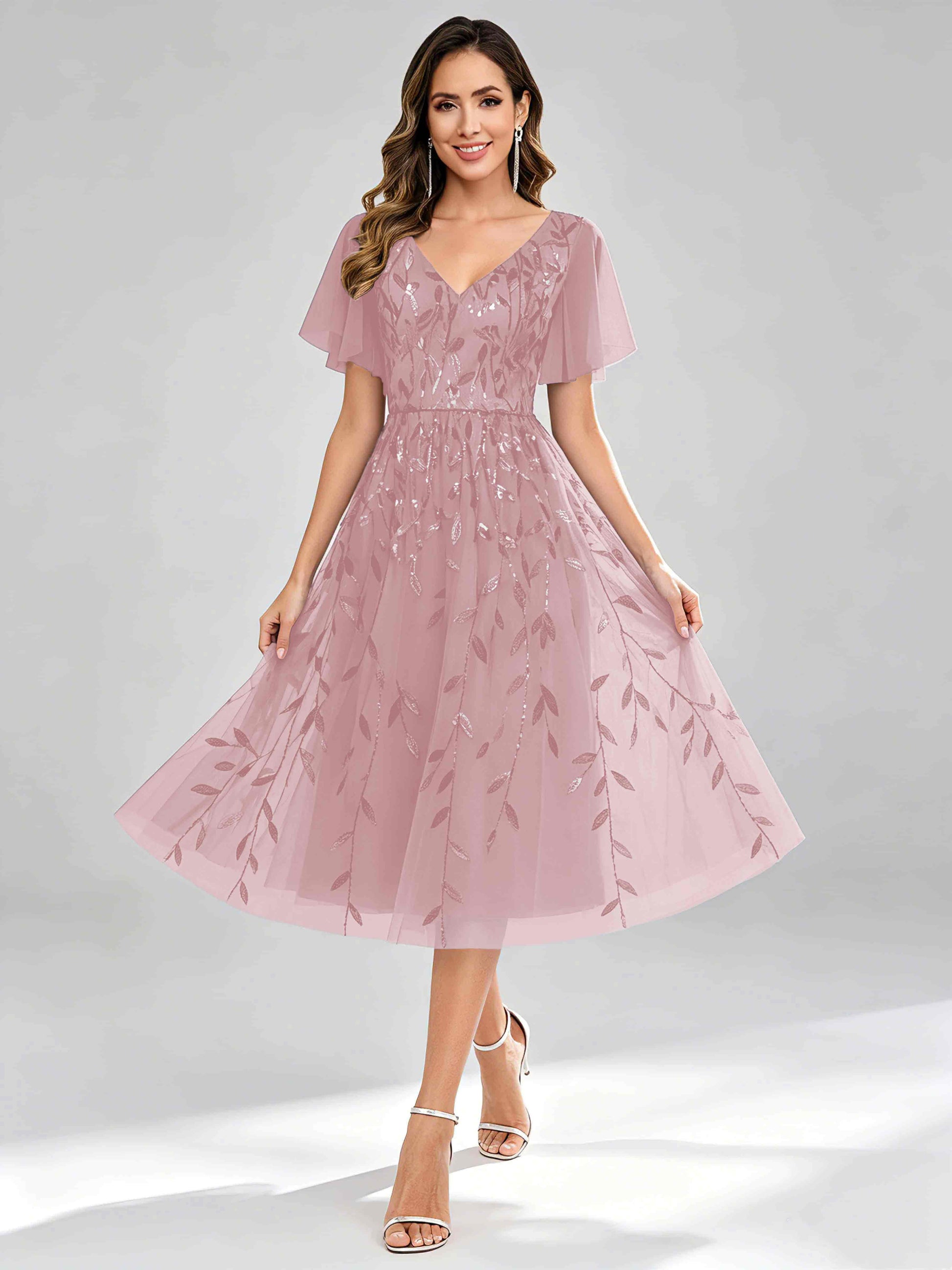 Modern A-Line Leaf Sequins Mother of the Bride & Groom Dresses