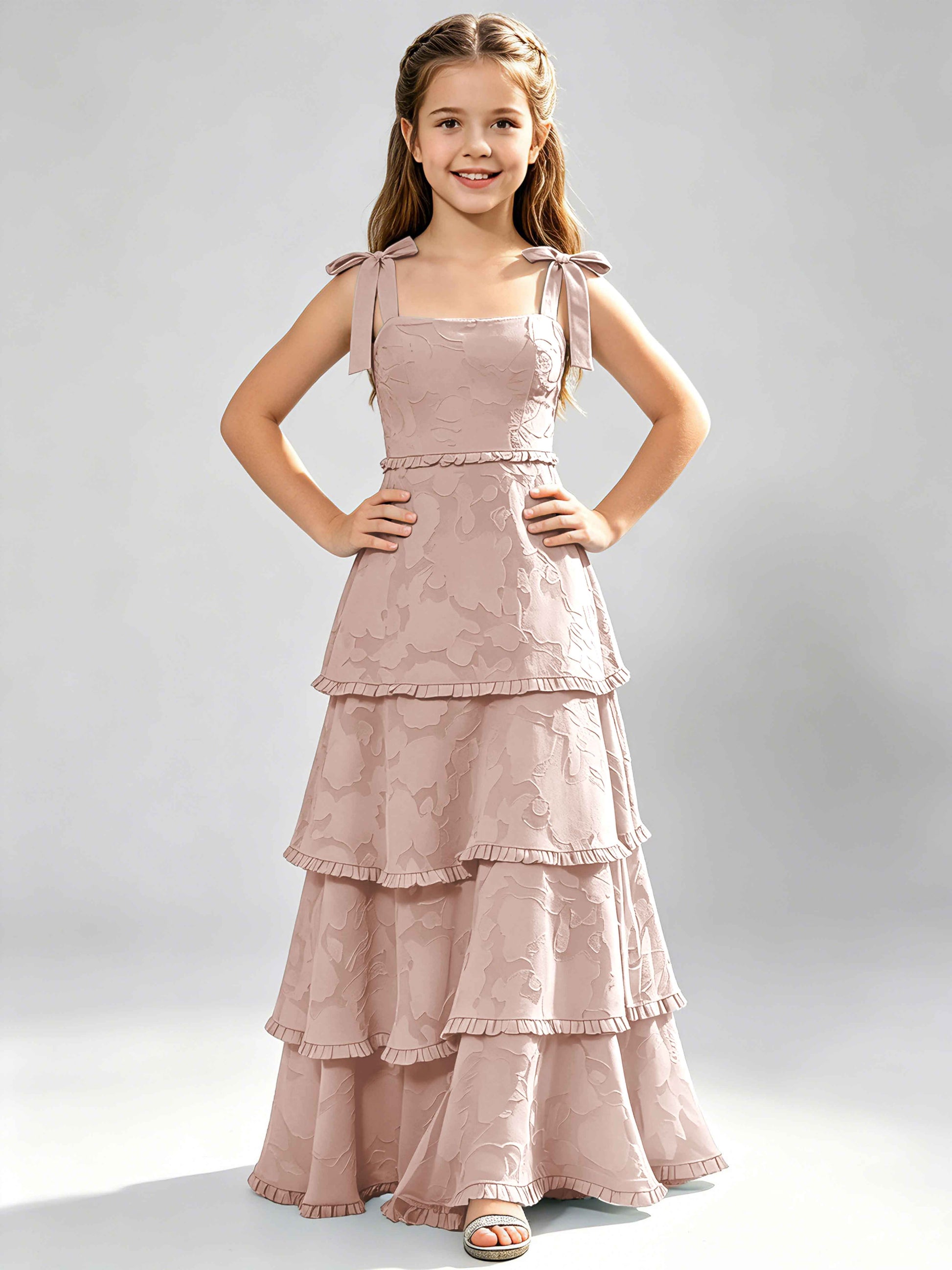 Spaghetti Straps Floral Burnout Chiffon Junior Bridesmaid Dresses