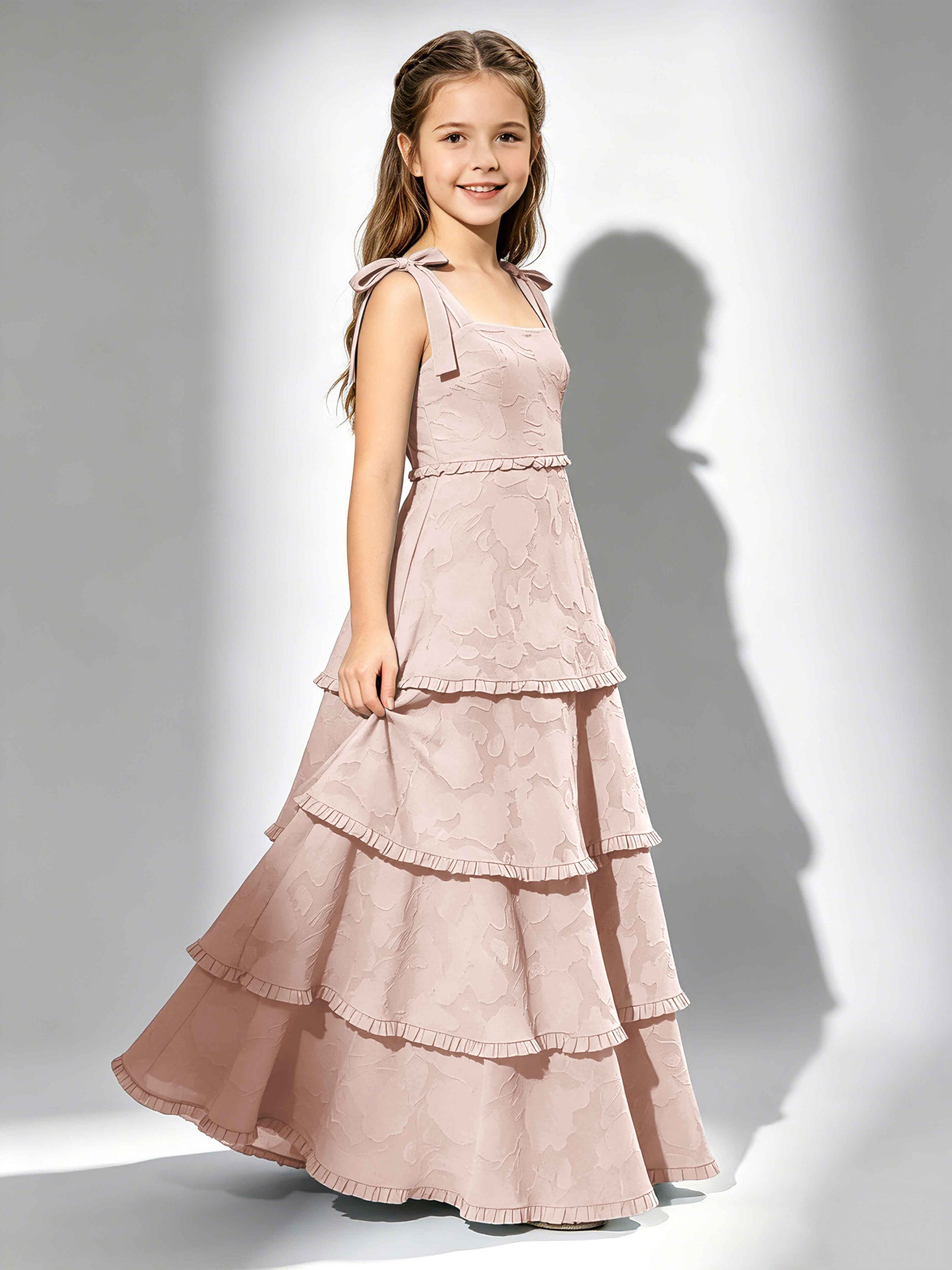 Spaghetti Straps Floral Burnout Chiffon Junior Bridesmaid Dresses