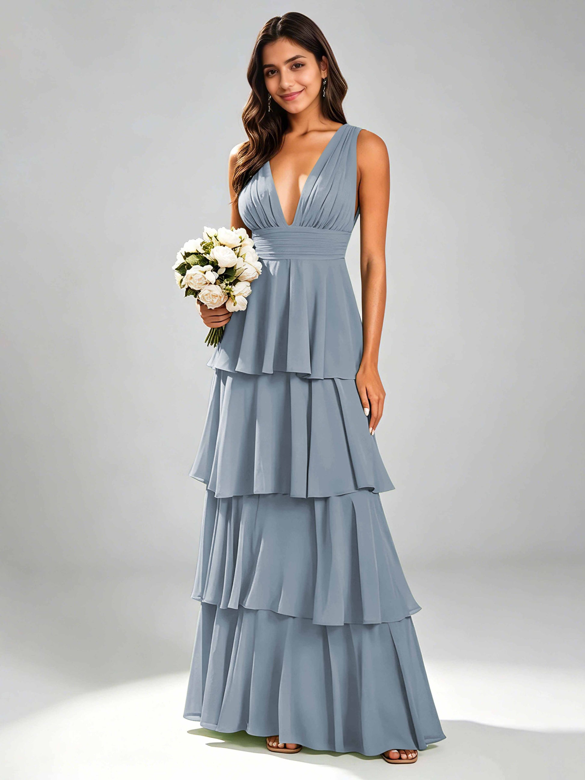 Tiered Chiffon Bridesmaid Dress for Wedding Garden Party
