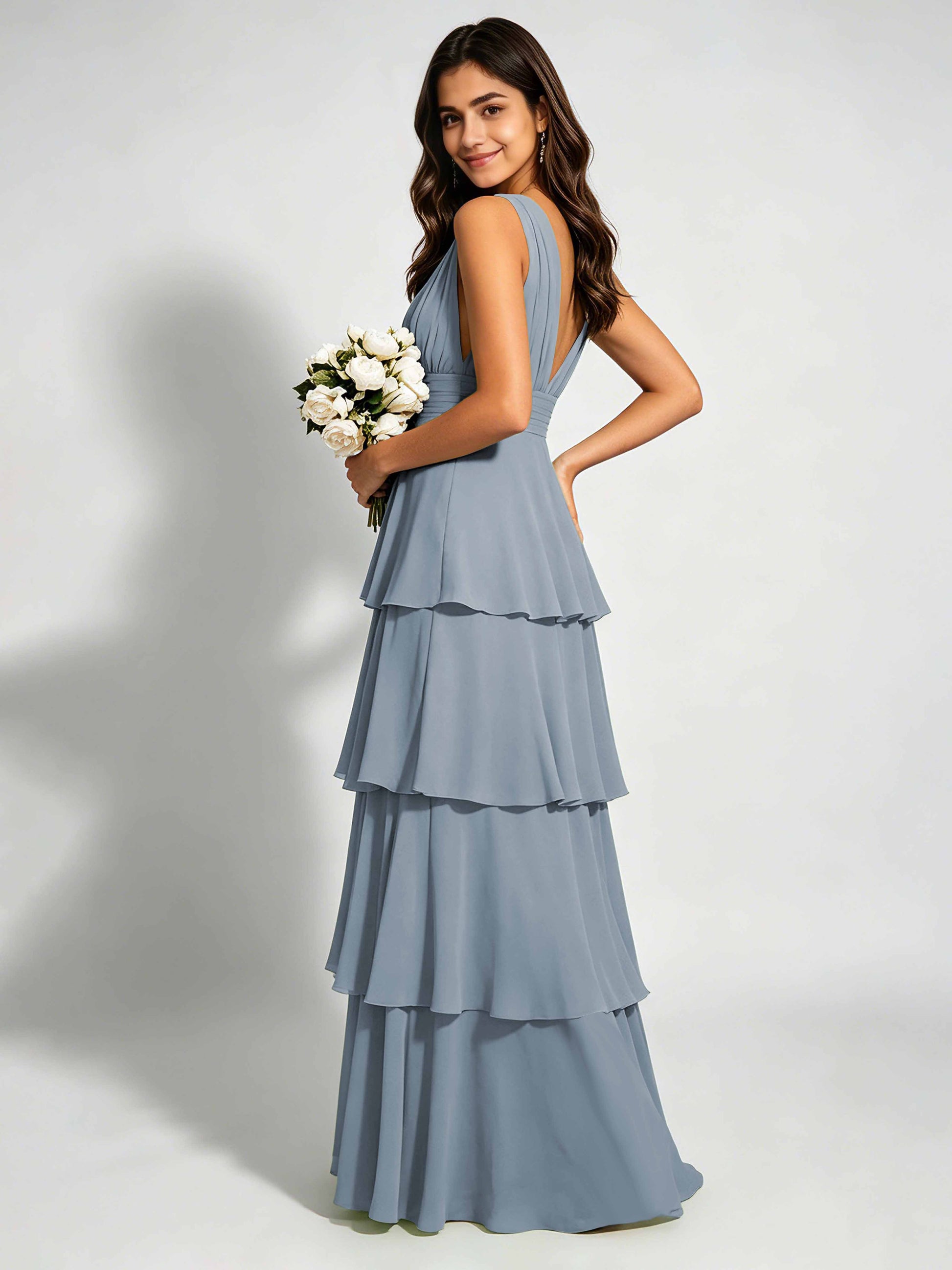 Tiered Chiffon Bridesmaid Dress for Wedding Garden Party