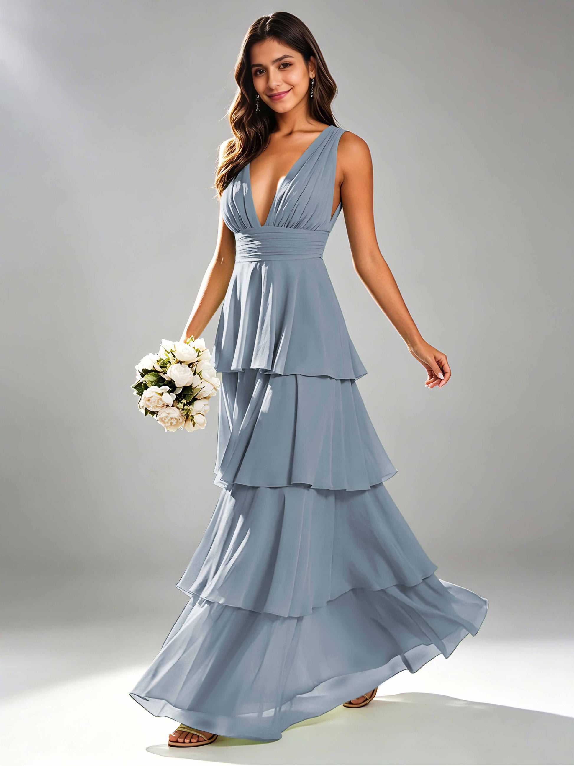 Tiered Chiffon Bridesmaid Dress for Wedding Garden Party