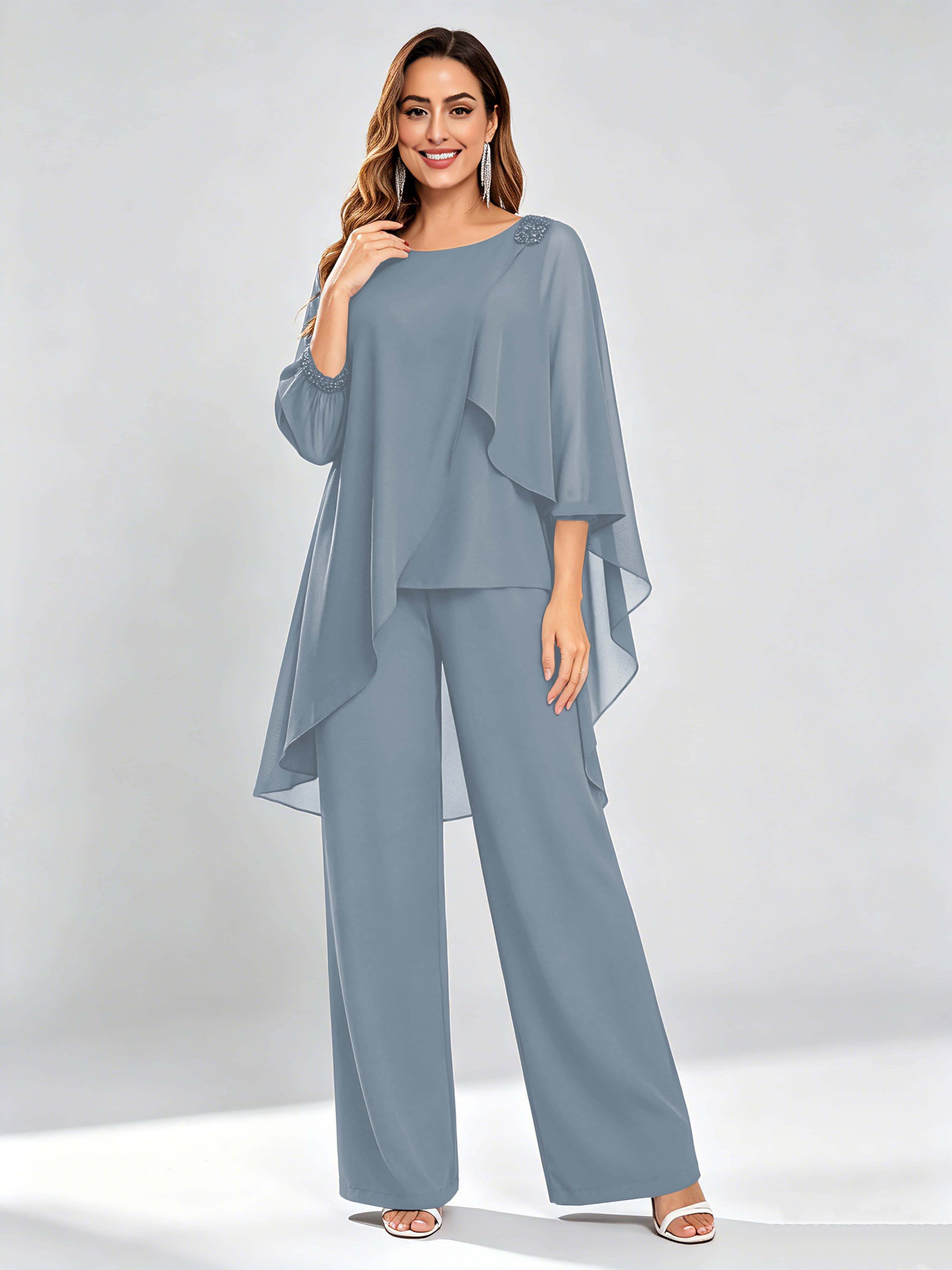 Asymmetric Chiffon 2 Pieces Mother of The Bride Pant Suits