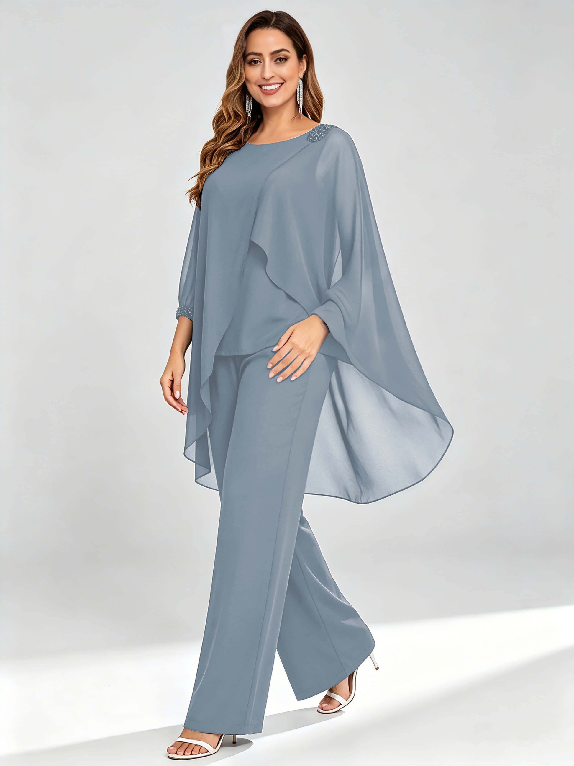 Asymmetric Chiffon 2 Pieces Mother of The Bride Pant Suits