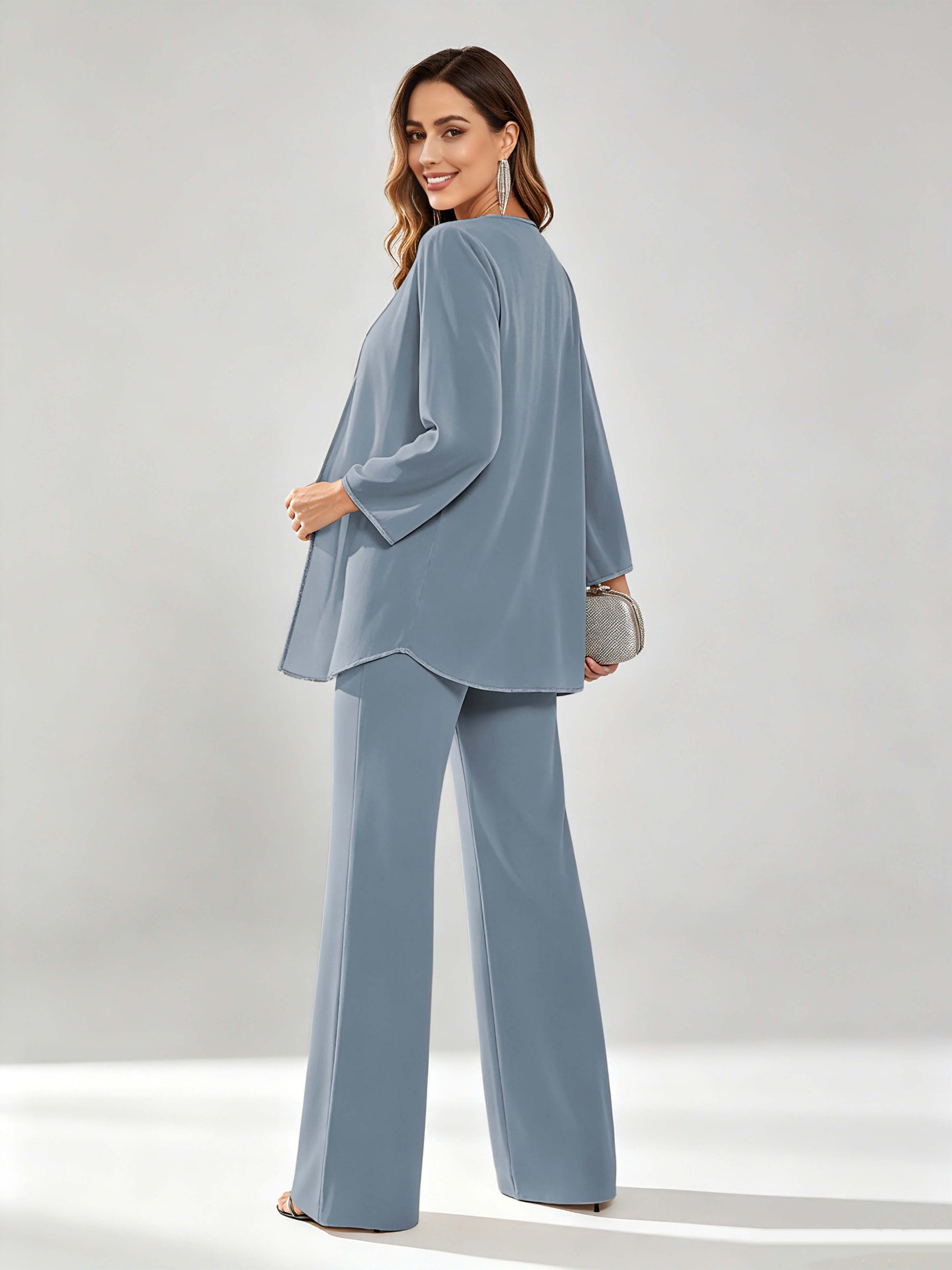 Chiffon Sequin 3 Pieces Mother of The Bride Pant Suits for Women