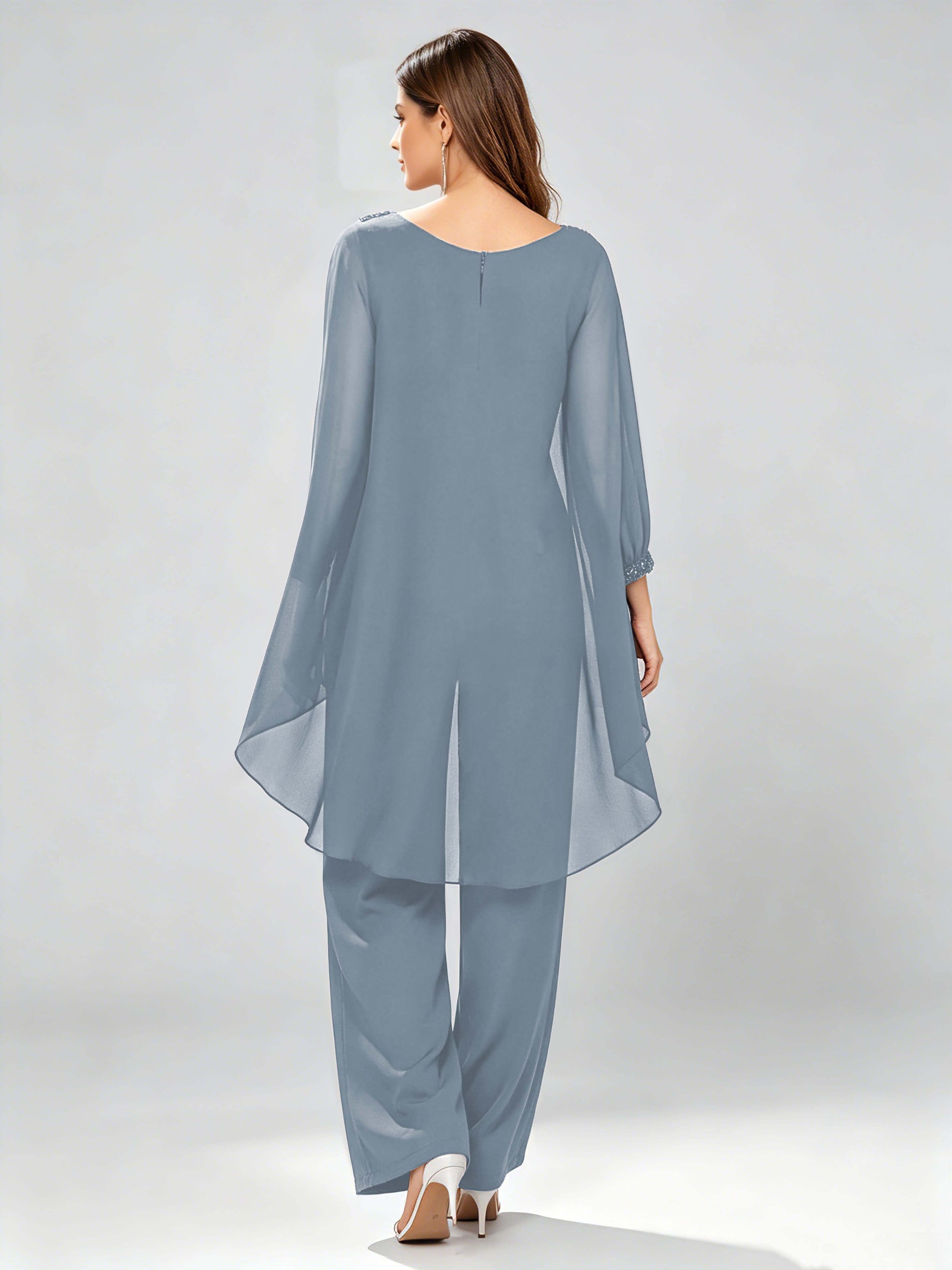 Asymmetric Chiffon 2 Pieces Mother of The Bride Pant Suits