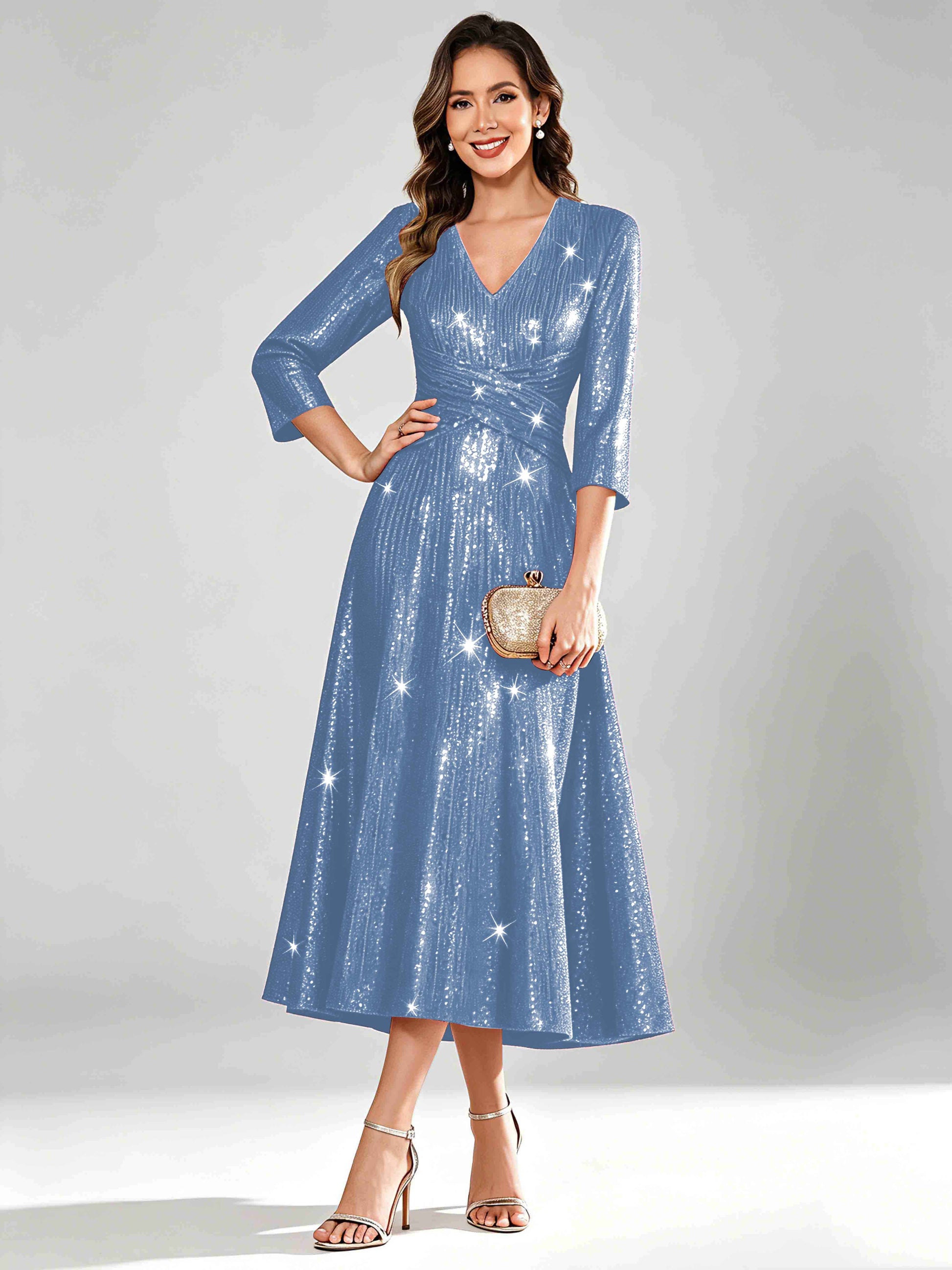 Sequin Sparkly 3/4 Sleeve Dressy Mother of The Bride Dresses