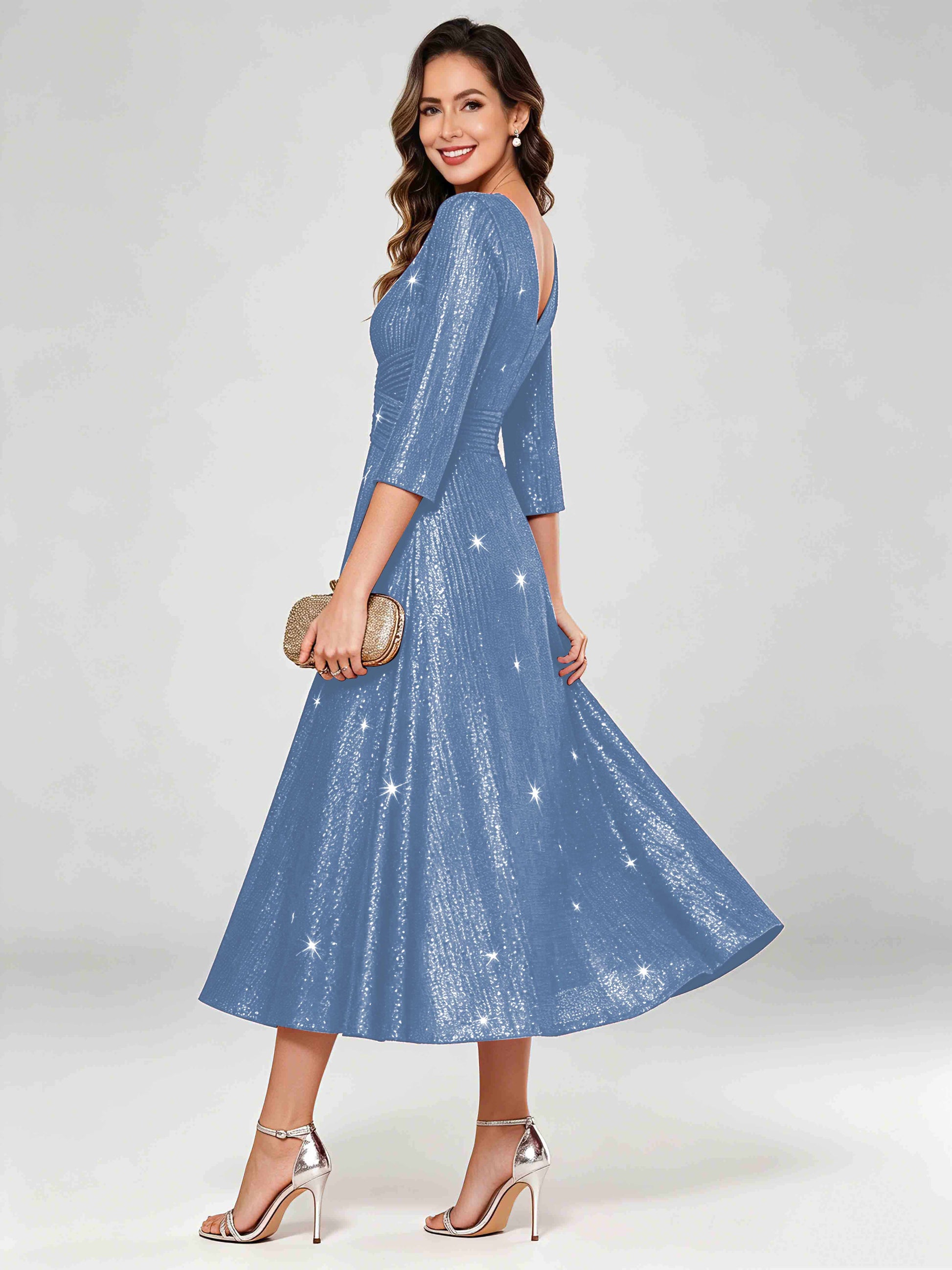 Sequin Sparkly 3/4 Sleeve Dressy Mother of The Bride Dresses