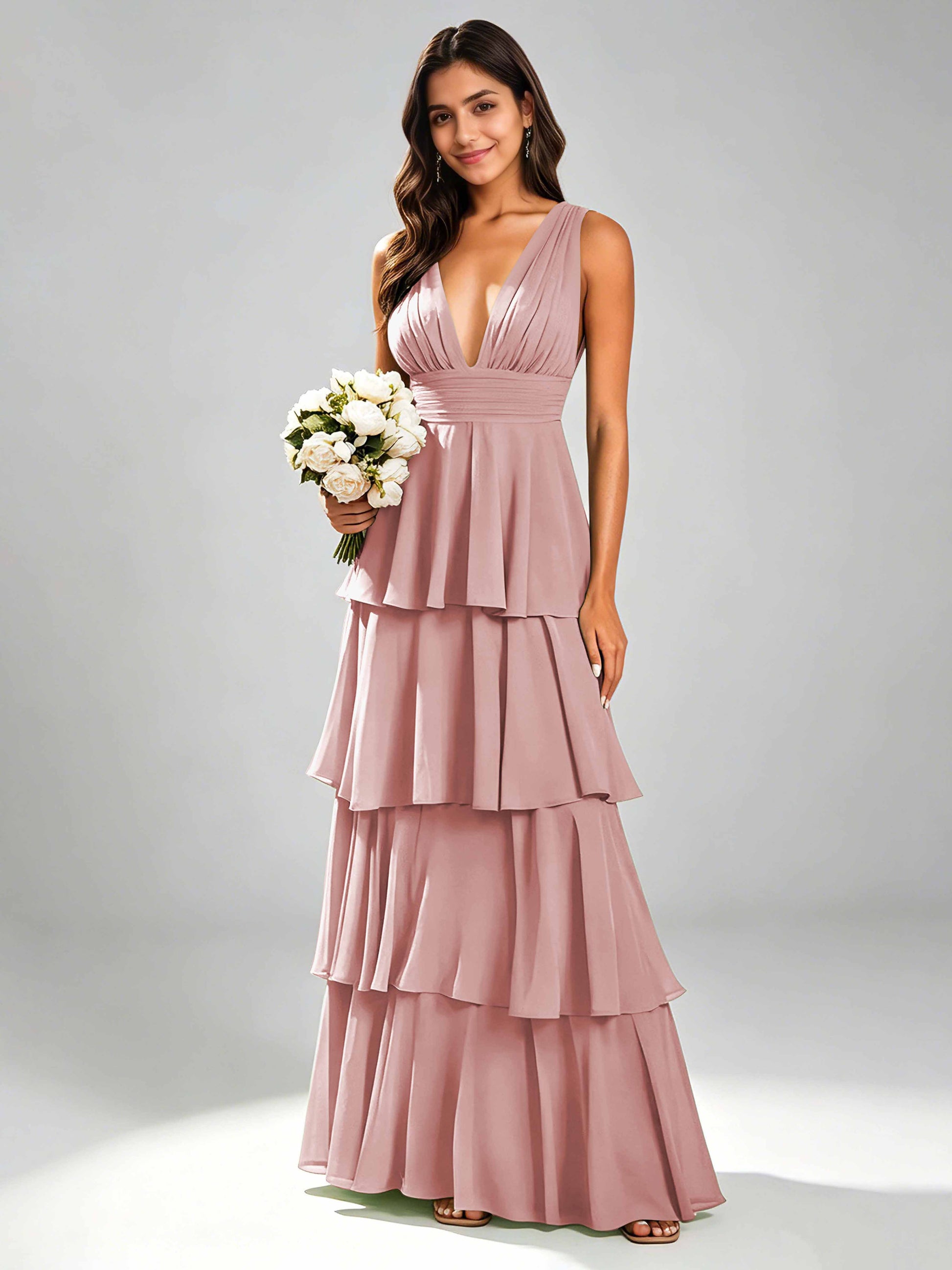 Tiered Chiffon Bridesmaid Dress for Wedding Garden Party
