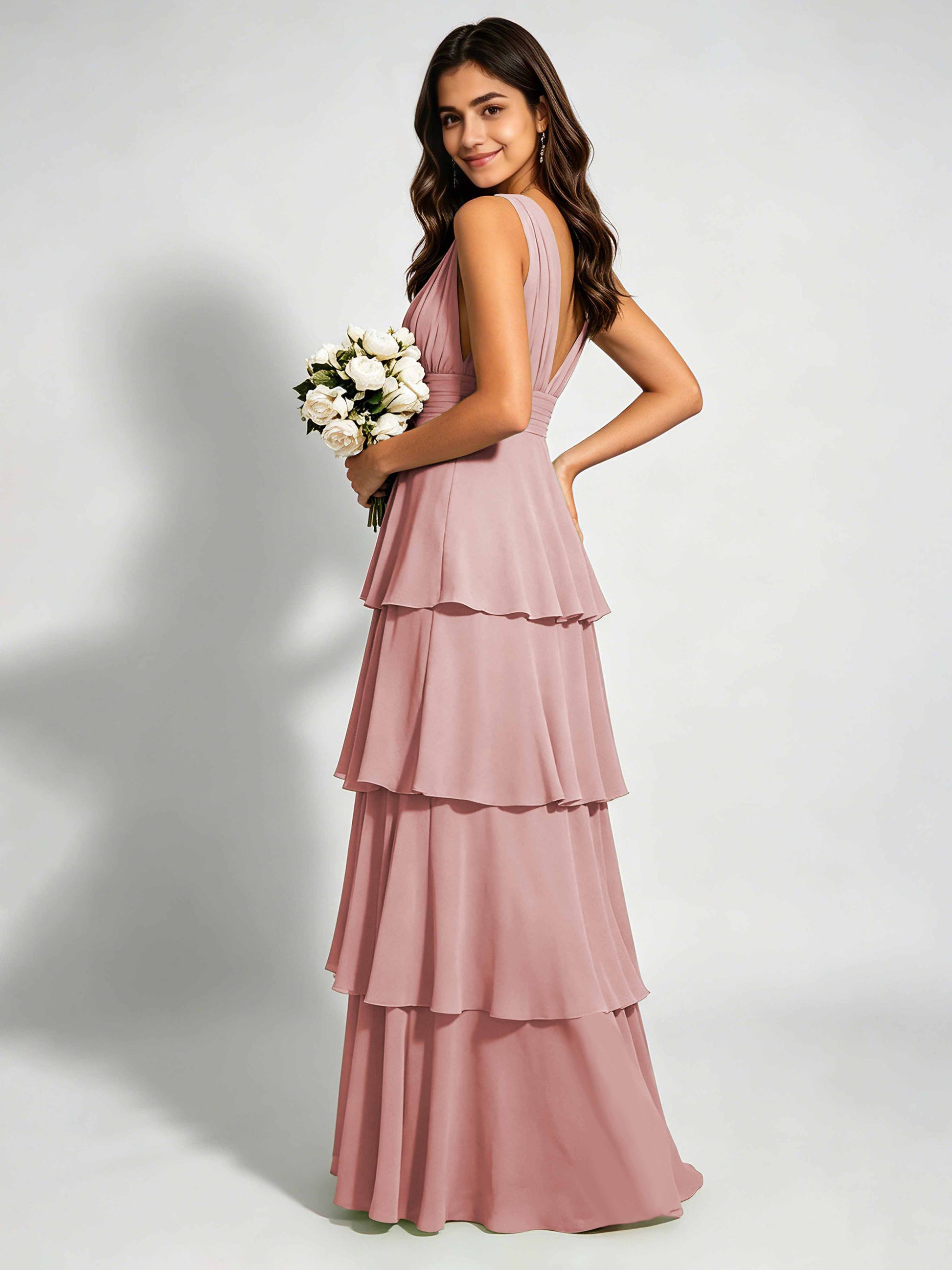 Tiered Chiffon Bridesmaid Dress for Wedding Garden Party