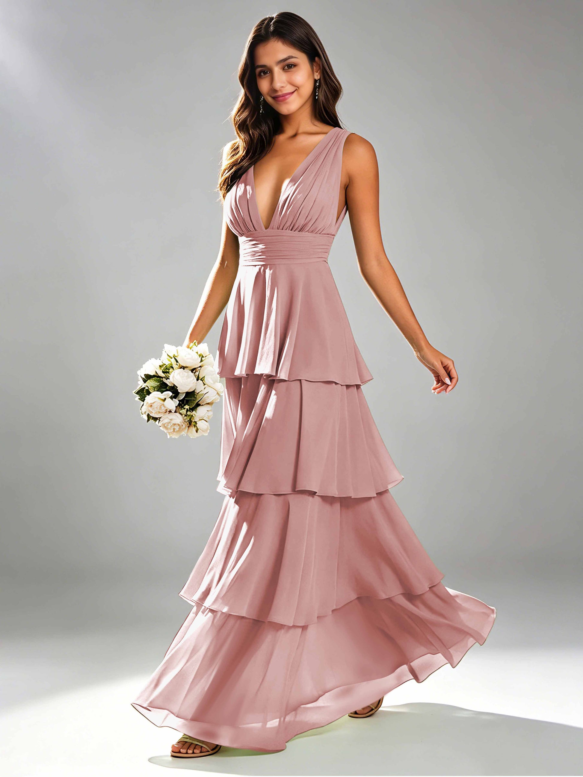 Tiered Chiffon Bridesmaid Dress for Wedding Garden Party