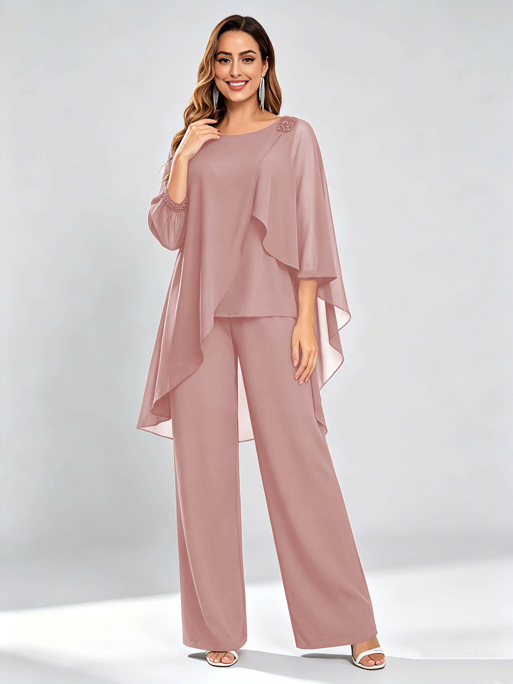 Asymmetric Chiffon 2 Pieces Mother of The Bride Pant Suits