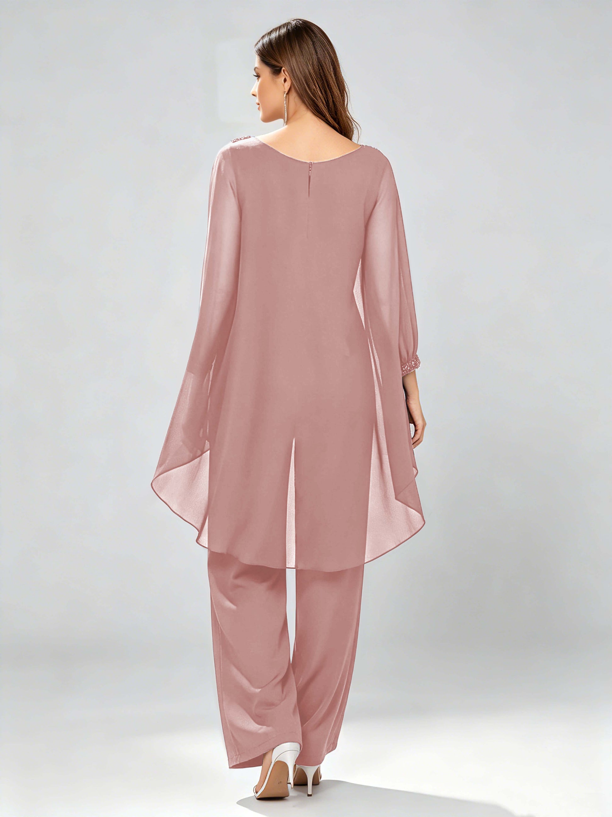 Asymmetric Chiffon 2 Pieces Mother of The Bride Pant Suits