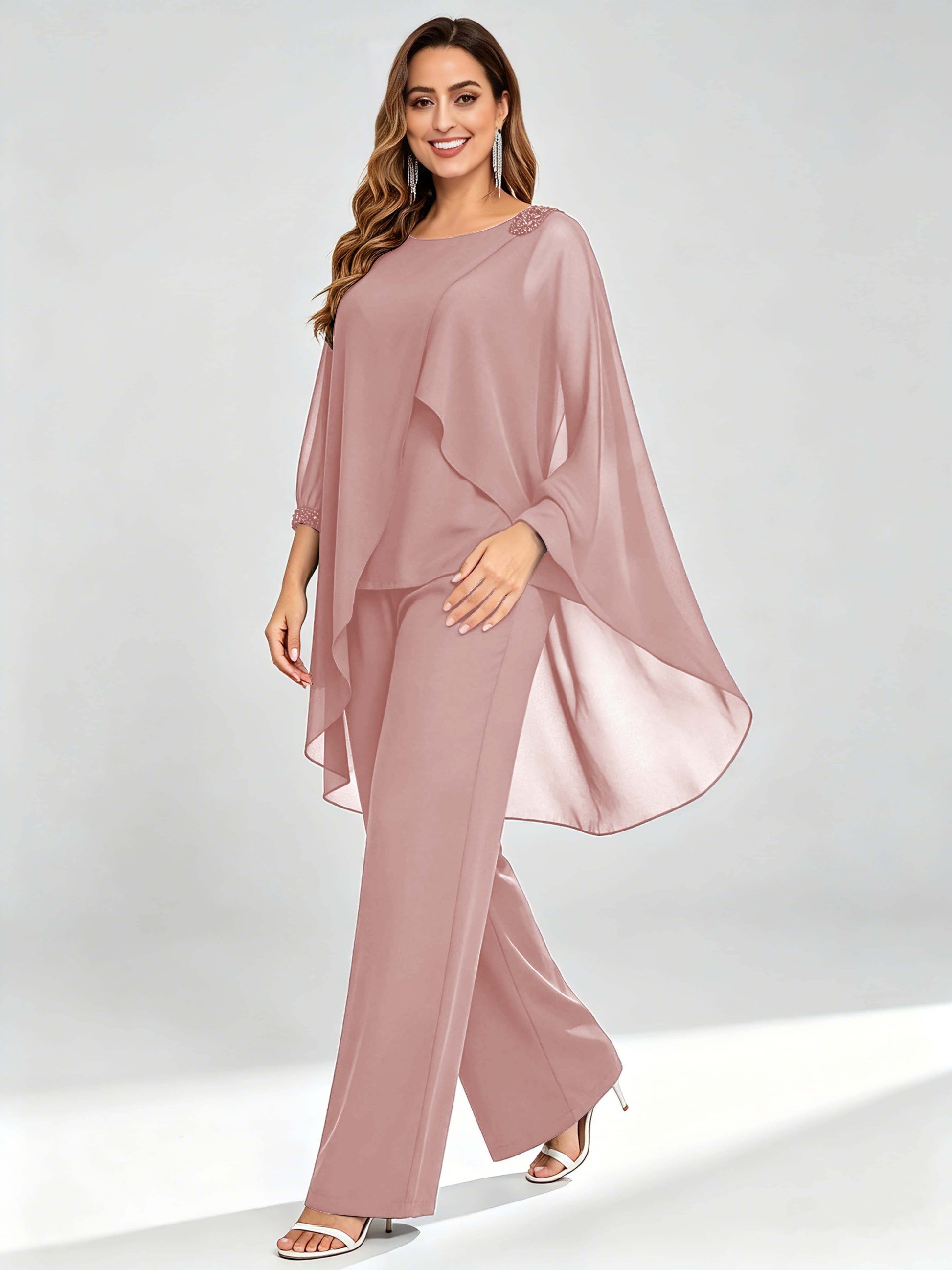Asymmetric Chiffon 2 Pieces Mother of The Bride Pant Suits