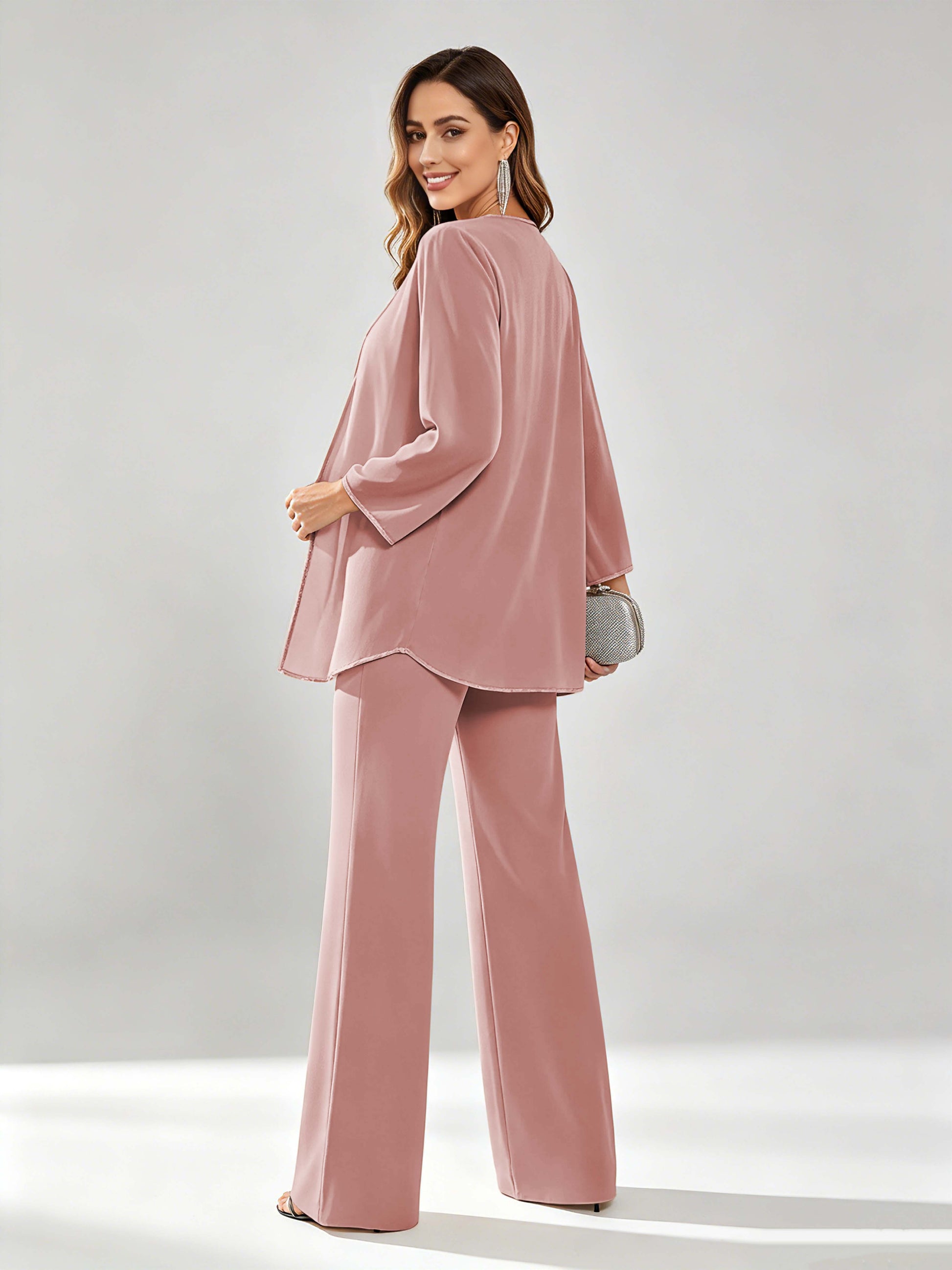Chiffon Sequin 3 Pieces Mother of The Bride Pant Suits for Women