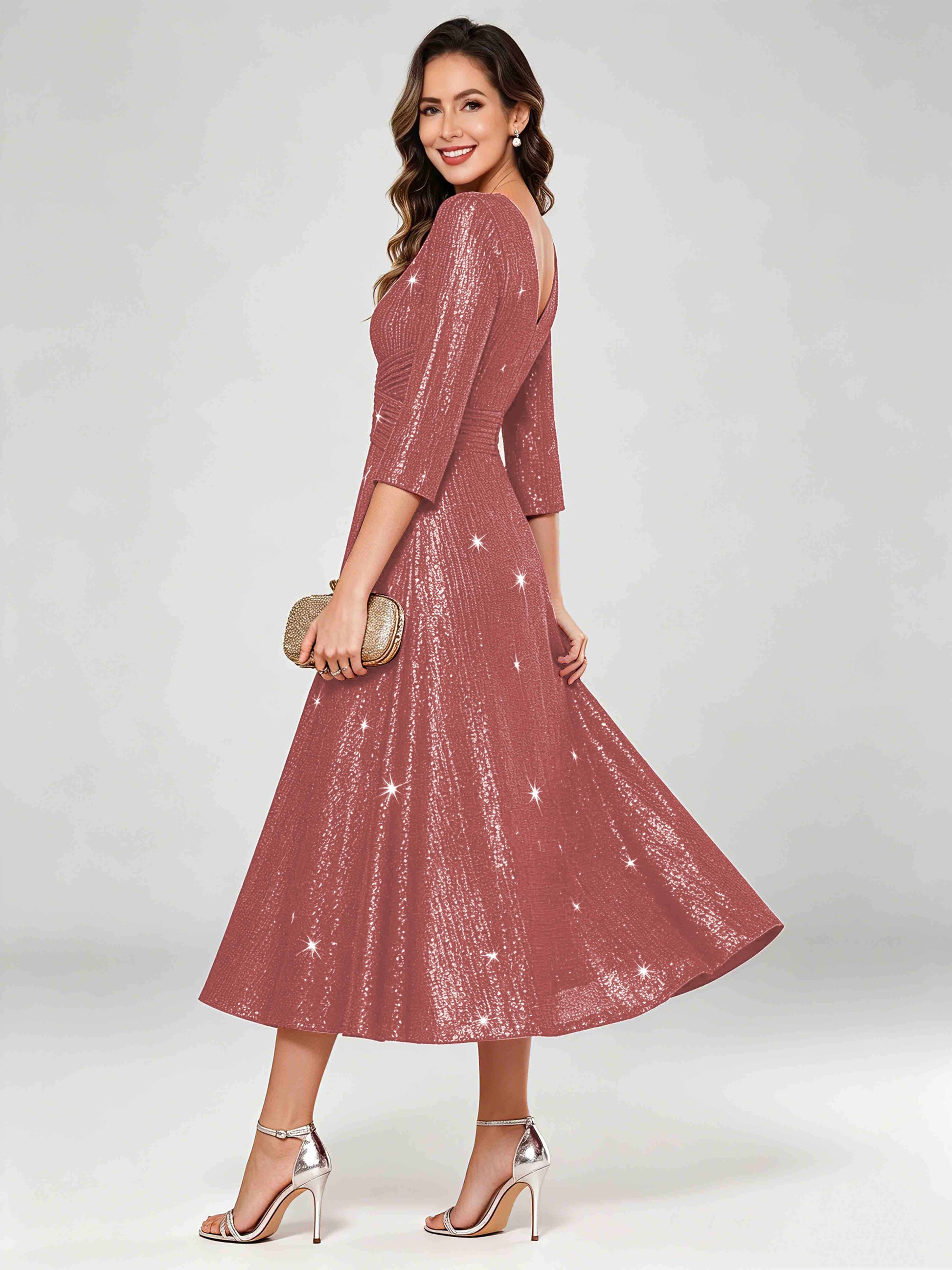 Sequin Sparkly 3/4 Sleeve Dressy Mother of The Bride Dresses