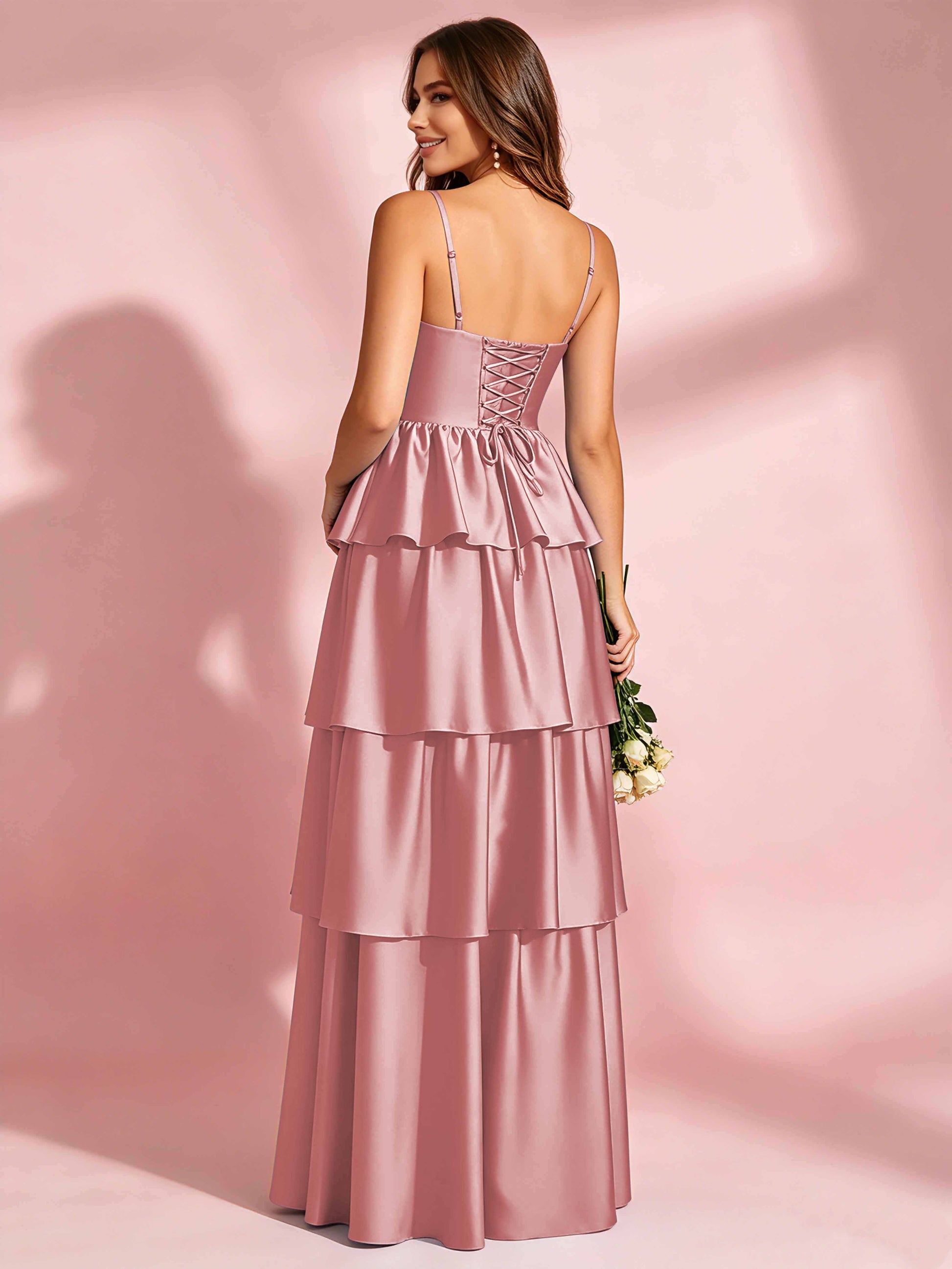 Satin Tiered Corset Bridesmaid Dresses Formal Evening Gown