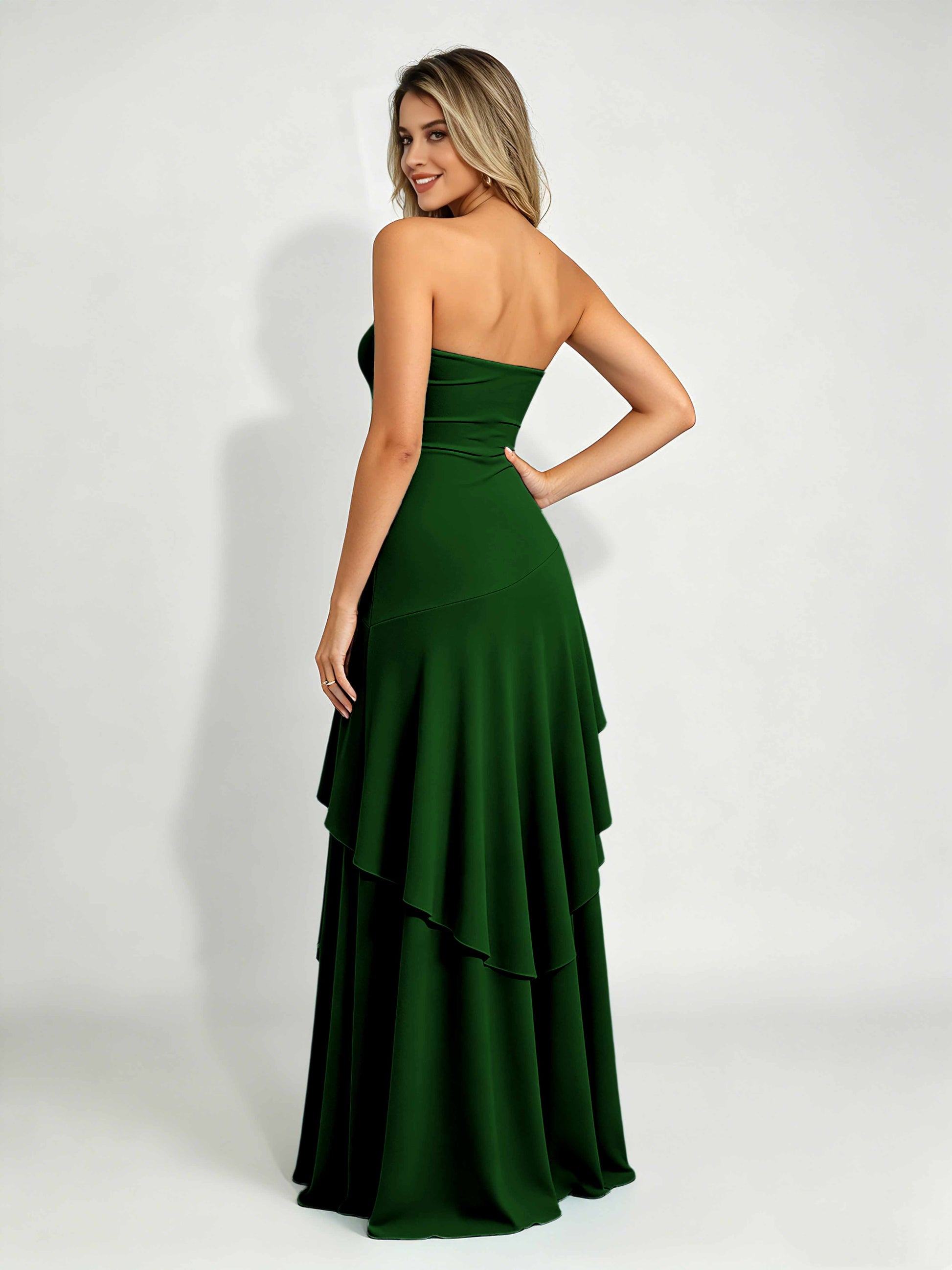 Spandex Tiered Ruffle Prom Dress High Low Homecoming Dresses