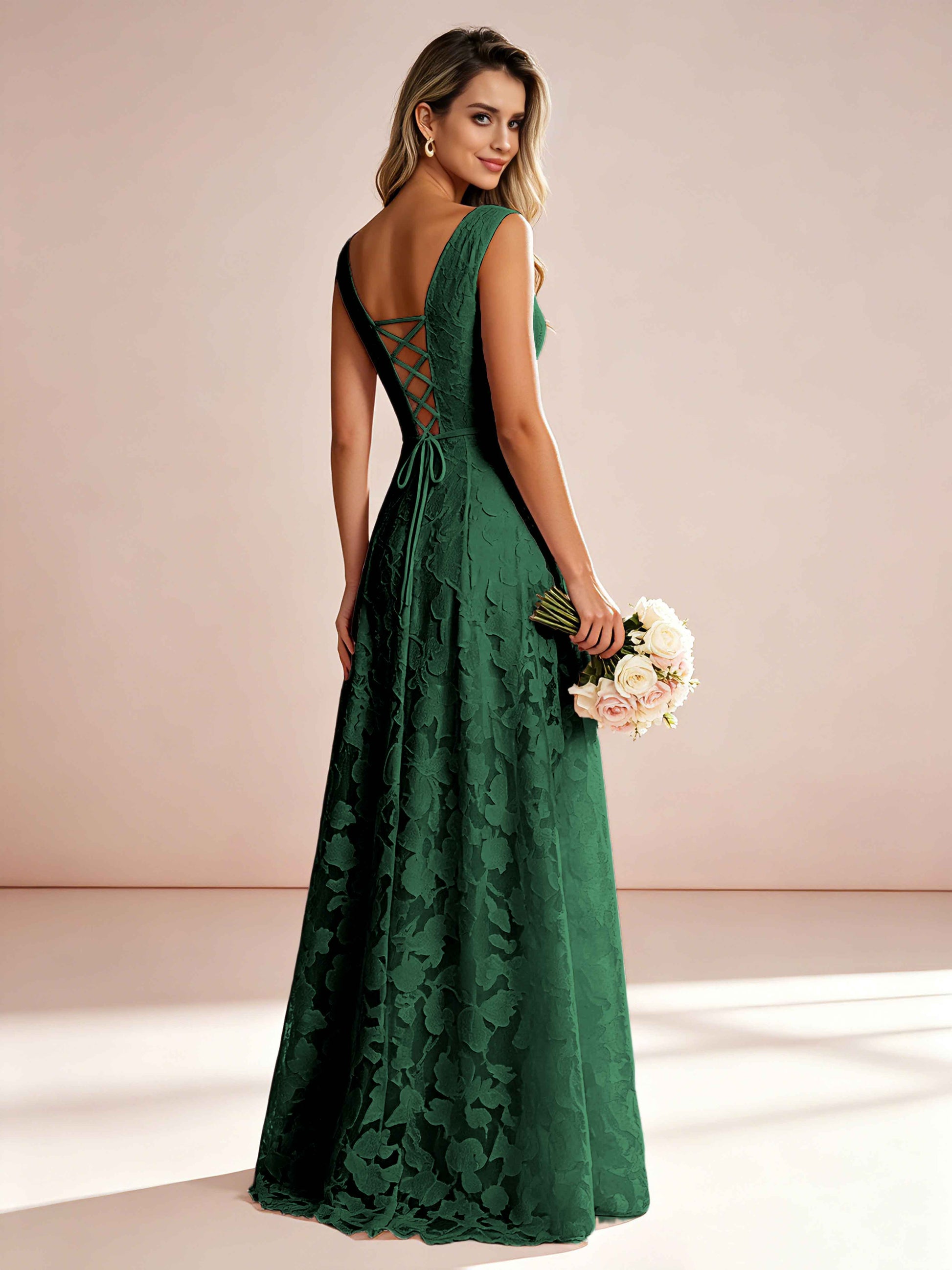 Boat Neck Jacquard Chiffon Floor Length Bridesmaid Dresses